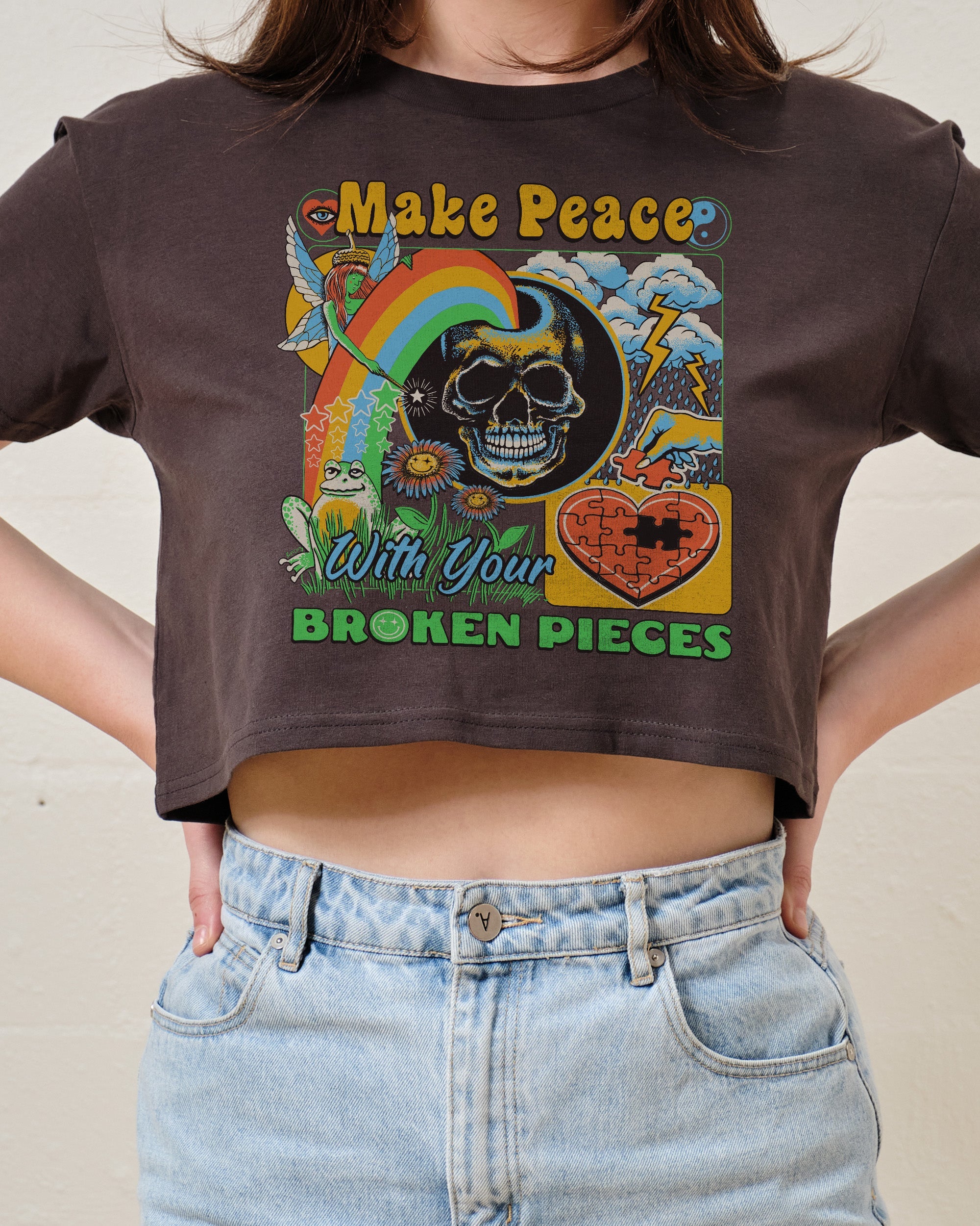 Make Peace Crop Tee Australia Online Charcoal