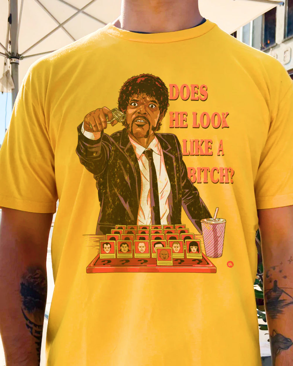 Does He Look Like a Bitch T-Shirt Australia Online #colour_yellow