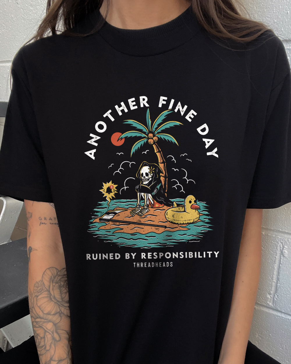 Another Fine Day Ruined by Responsibility T-Shirt Australia Online #colour_black