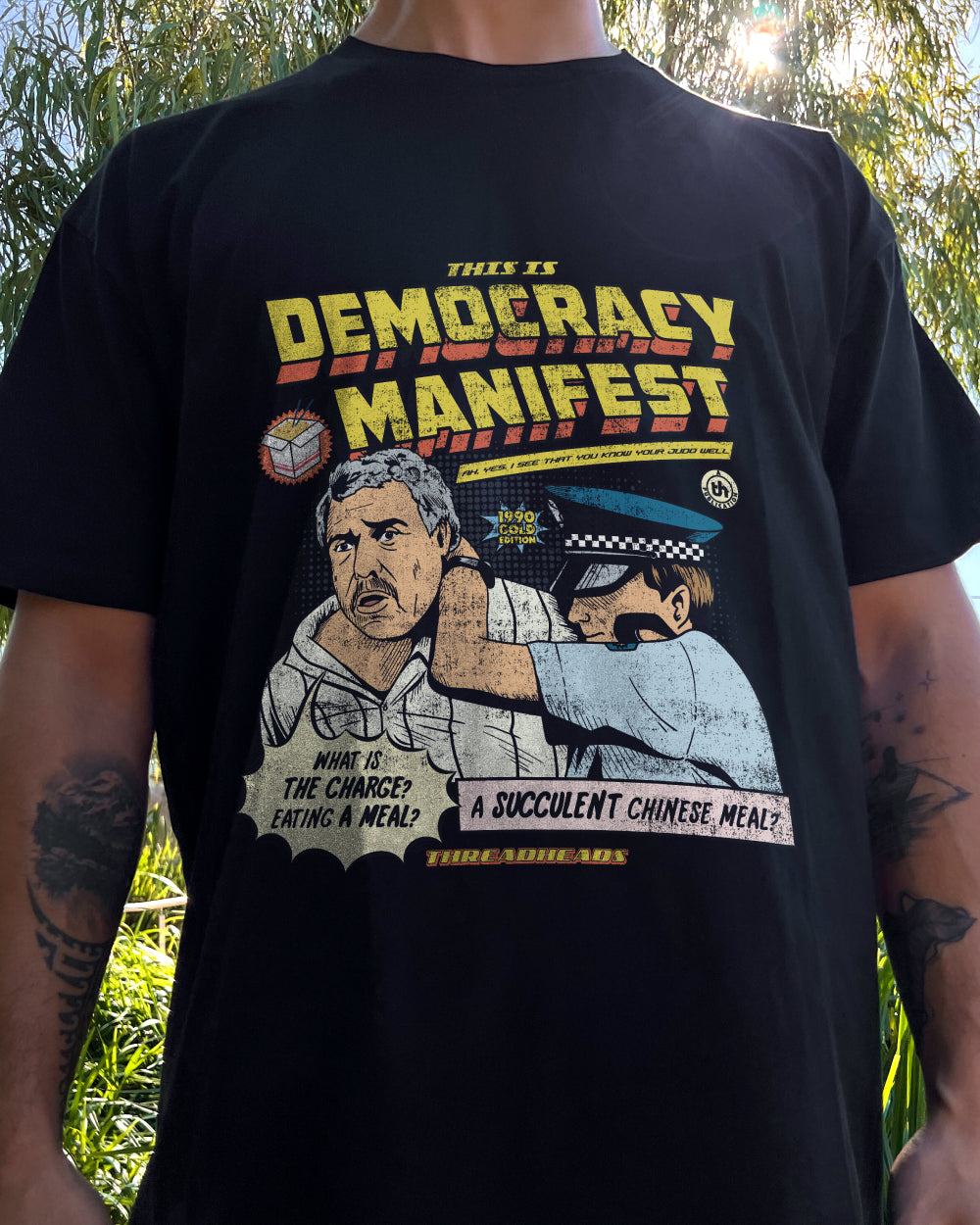 This is Democracy Manifest T-Shirt Australia Online #colour_black