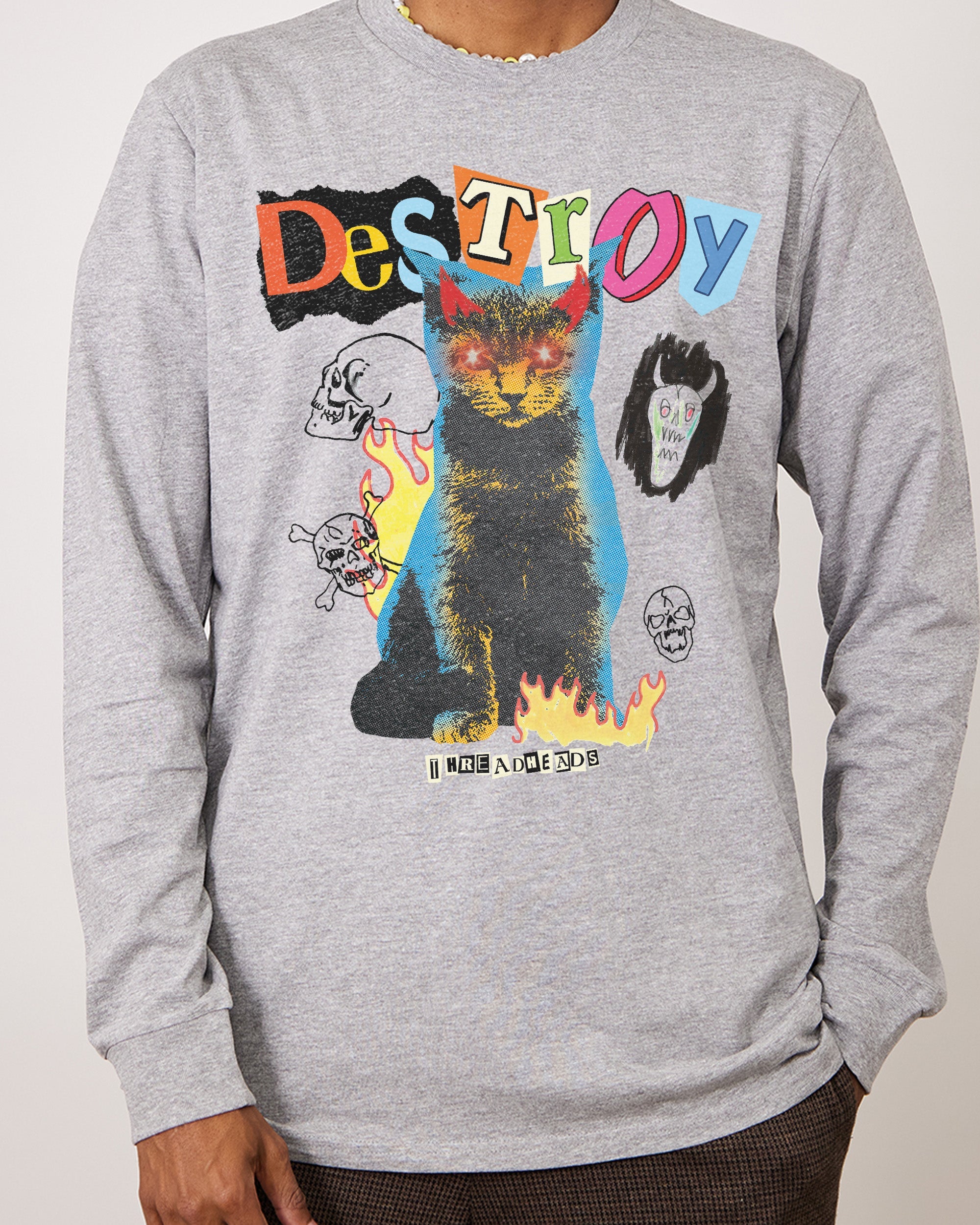 Destroy Cat Long Sleeve Australia Online Grey