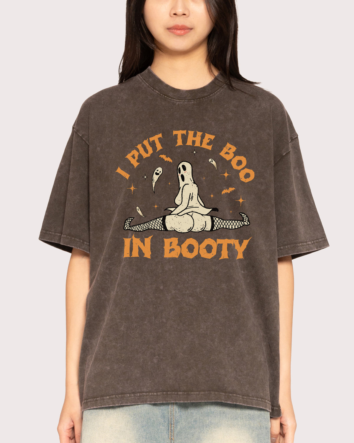 Boo in Booty Grey Stone Oversized Tee