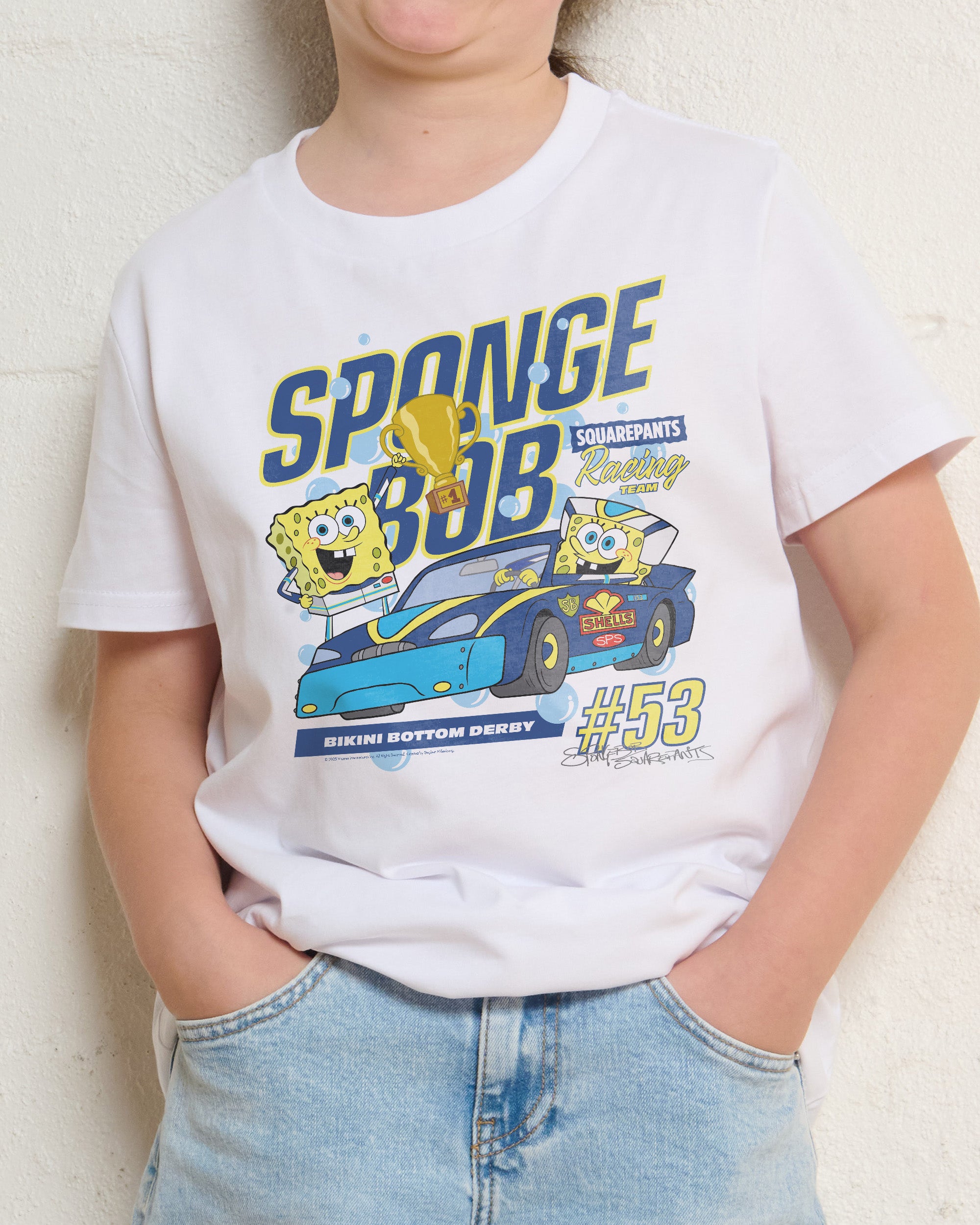 Spongebob Racing White Kids T-Shirt