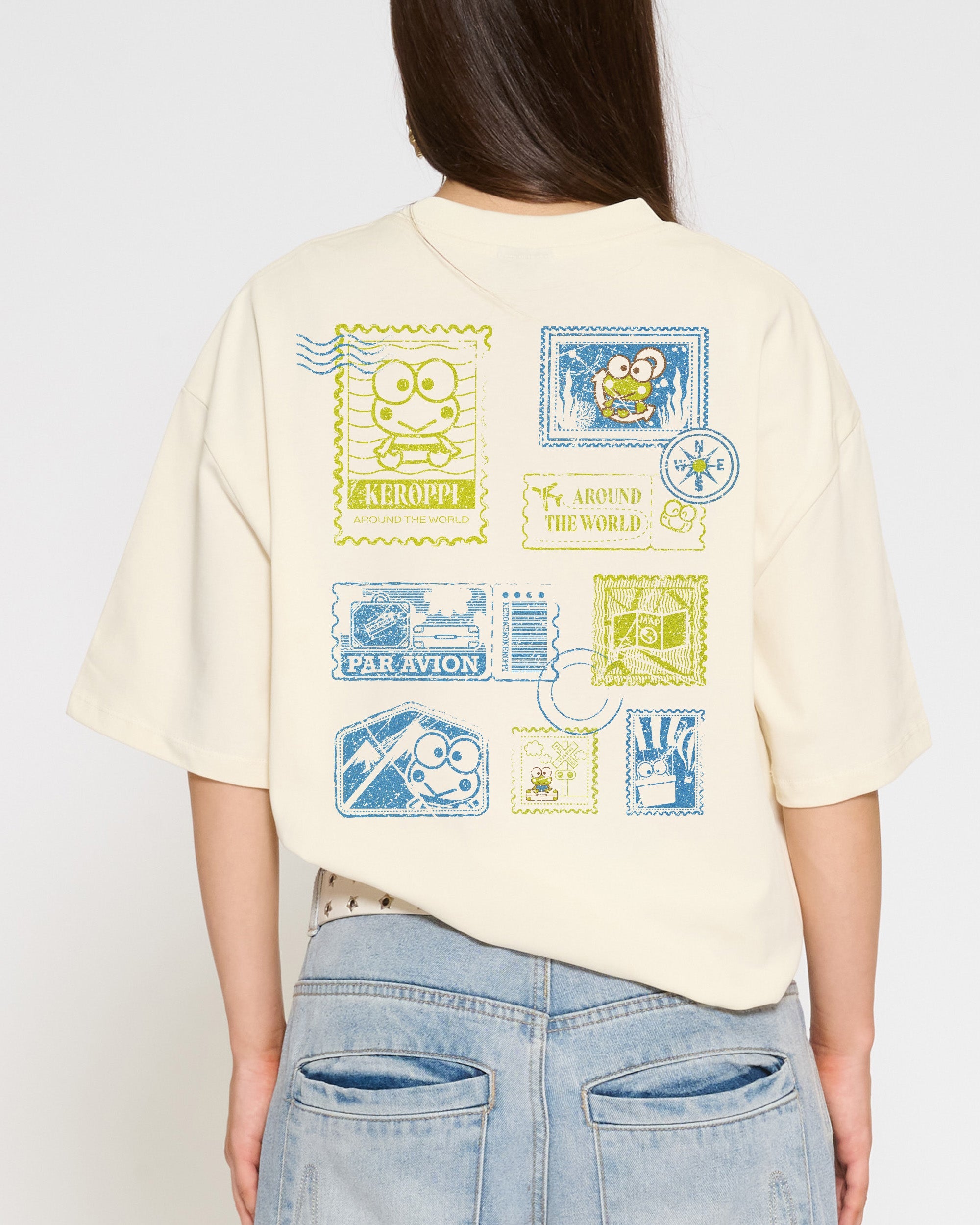 Keroppi Stamp Oversized Tee Official Hello Kitty and Friends collab Threadheads