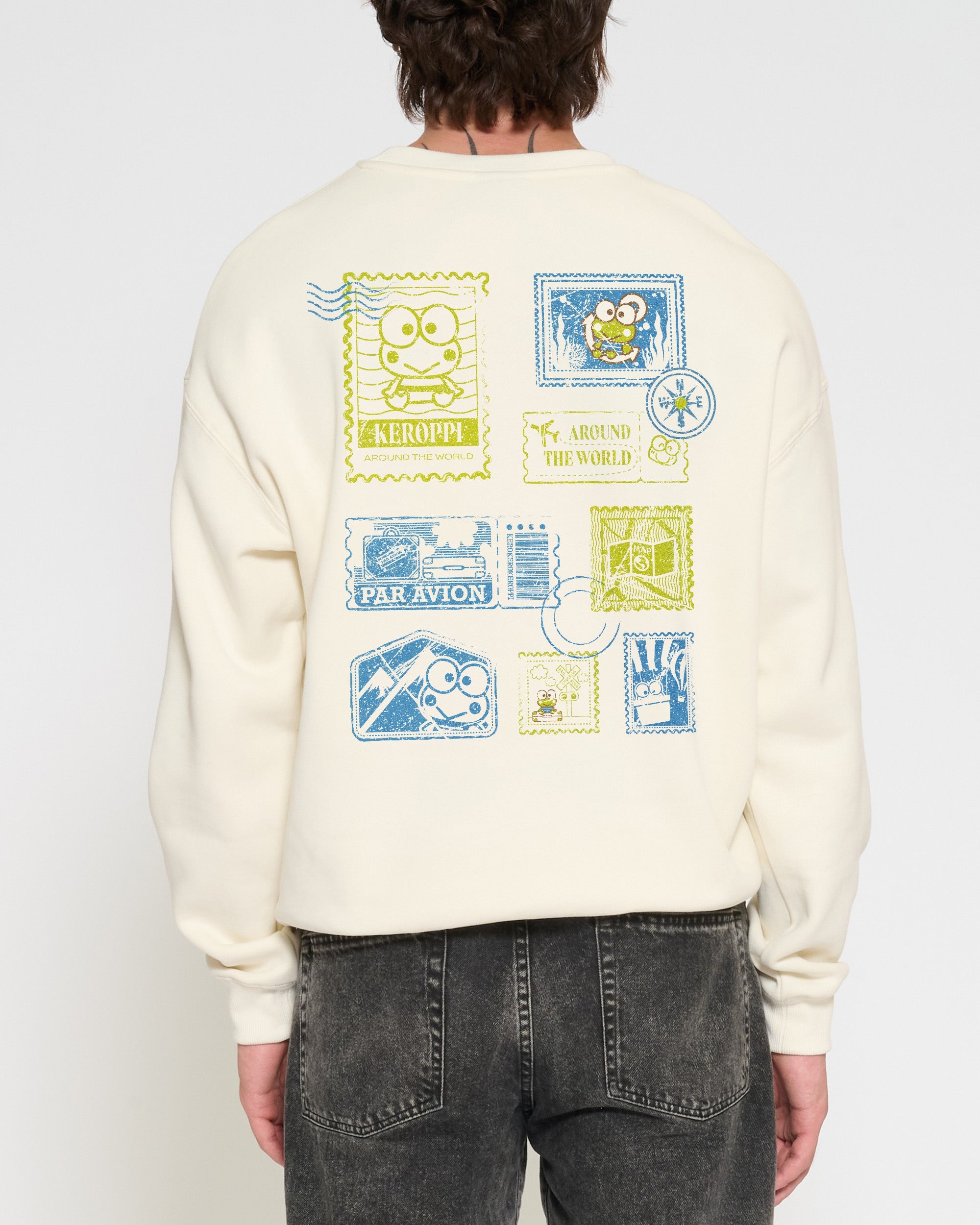 Keroppi Stamp Sweatshirt Official Hello Kitty and Friends collab Threadheads