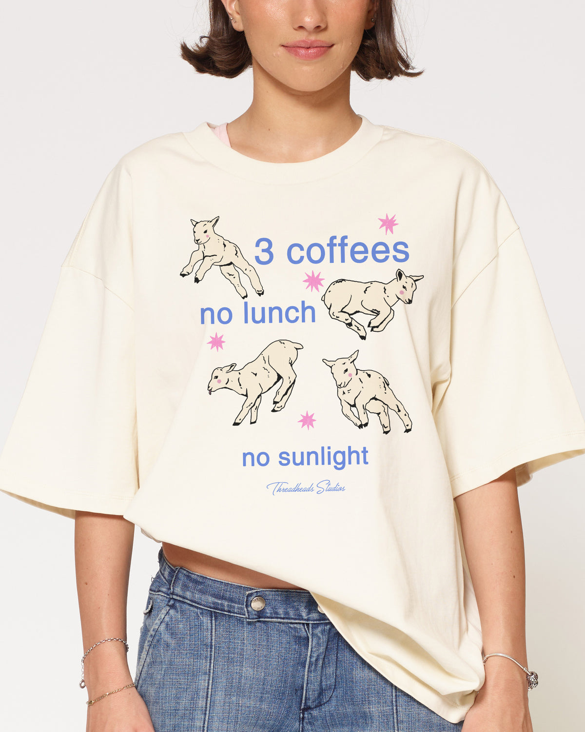 3 coffees Natural Oversized Tee