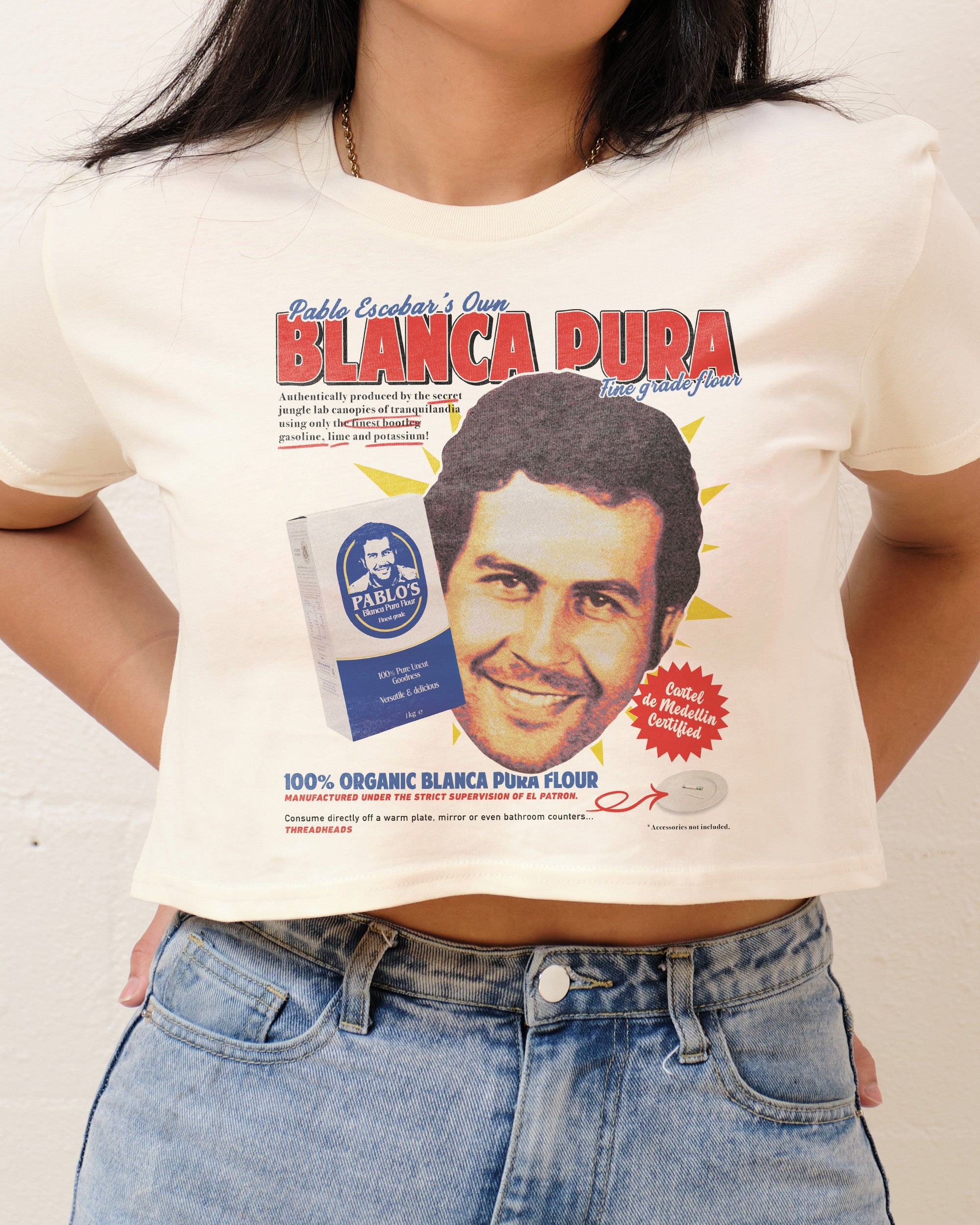Pablo Escobar's Blanca Flour Crop Tee Australia Online Natural
