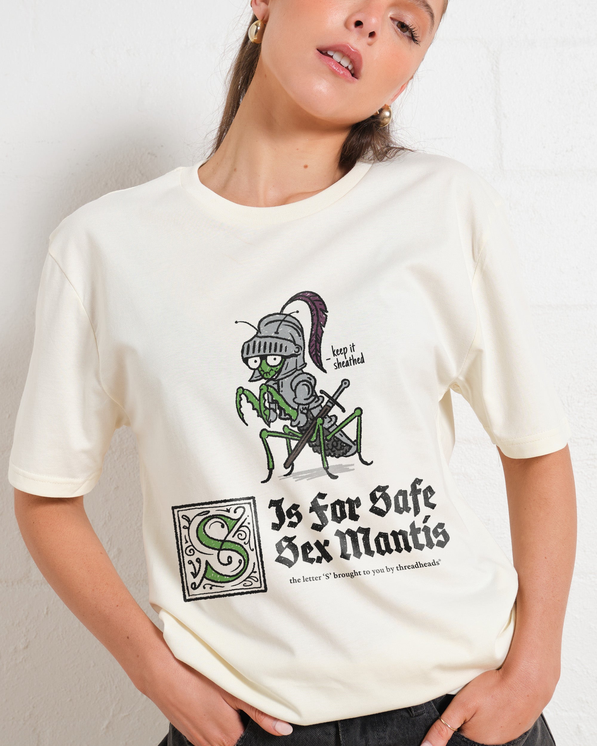 S is for Safe Sex Mantis T-Shirt #gender_men's