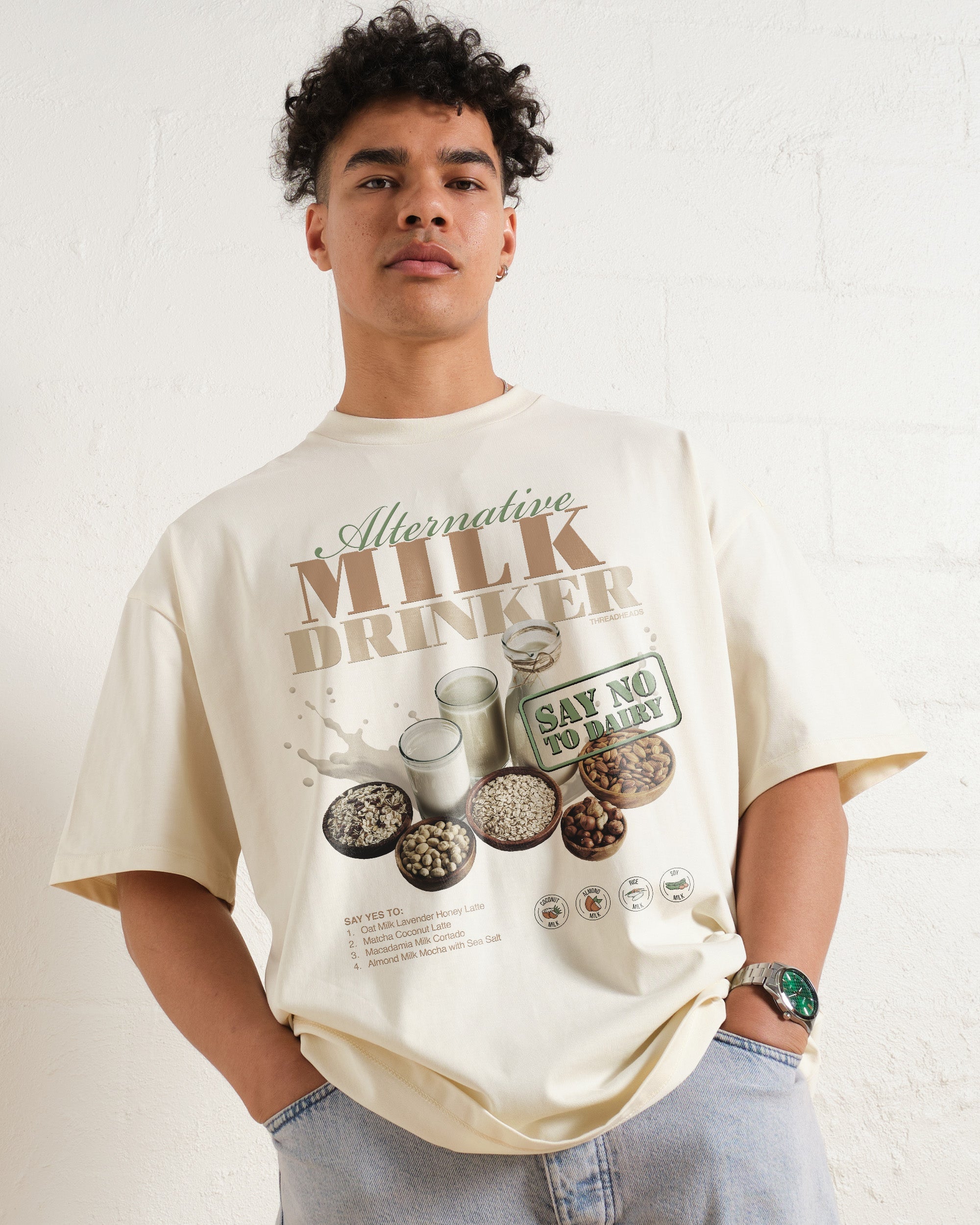 Alternative Milk Drinker Oversized Tee Australia Online Natural