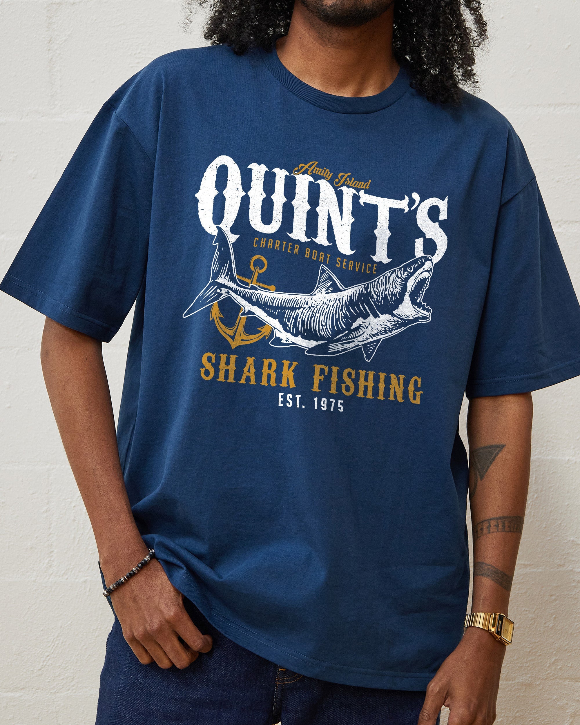 Quint's Shark Fishing T-Shirt Australia Online #colour_navy