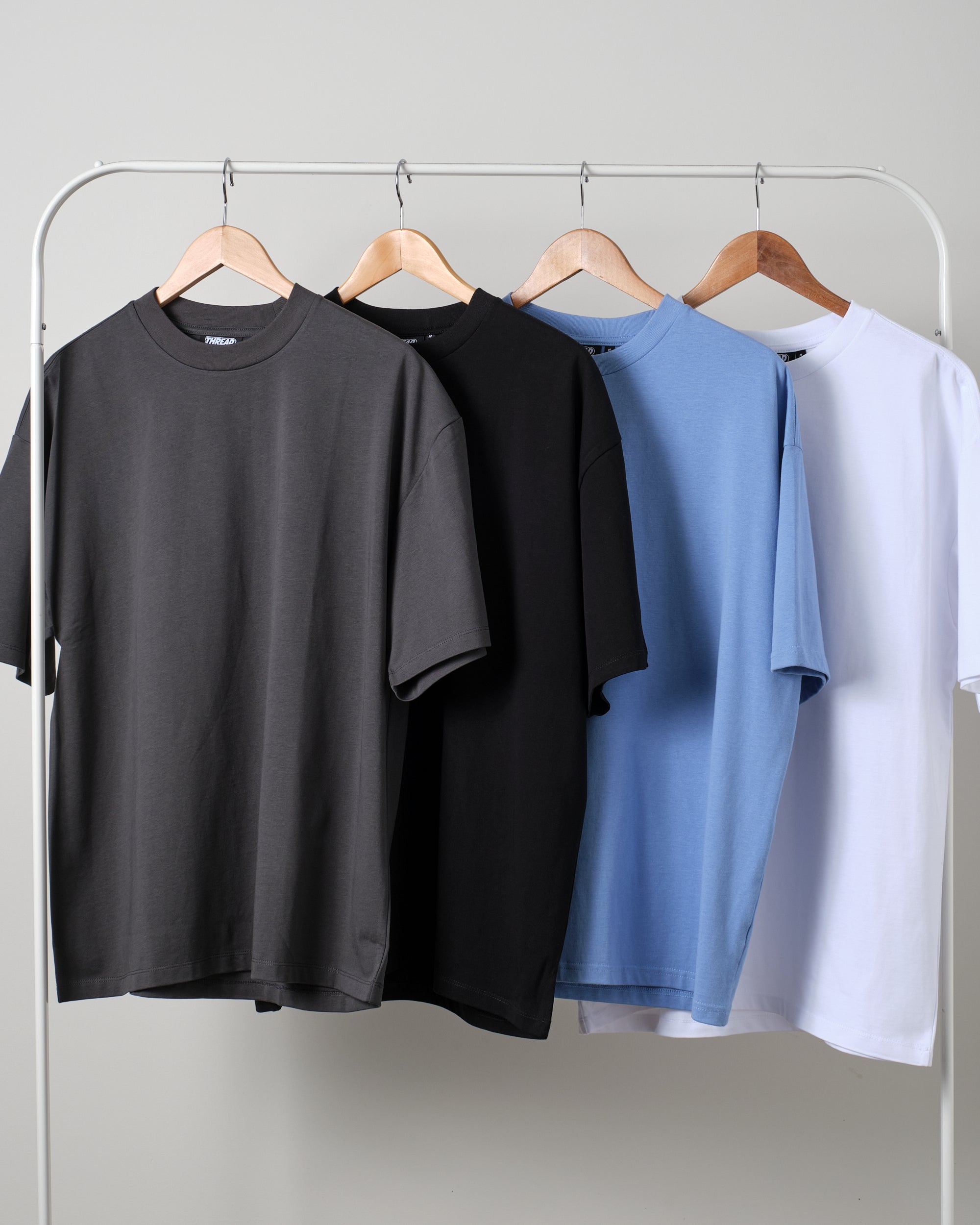 Oversized Tee 4 Pack: Charcoal, Black, Powder Blue, White Australia Online Threadheads