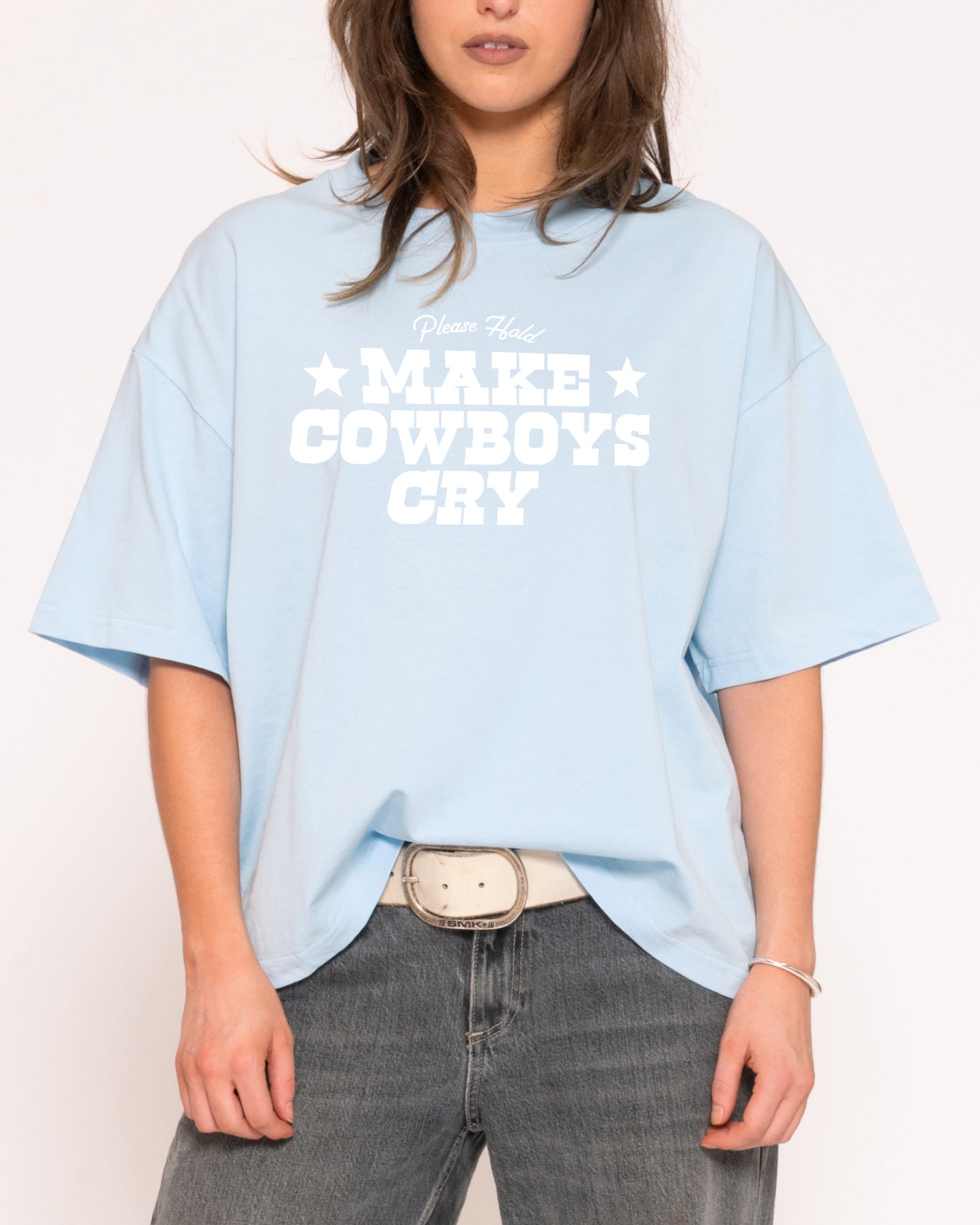 Make Cowboys Cry Blue Boxy Crop Tee