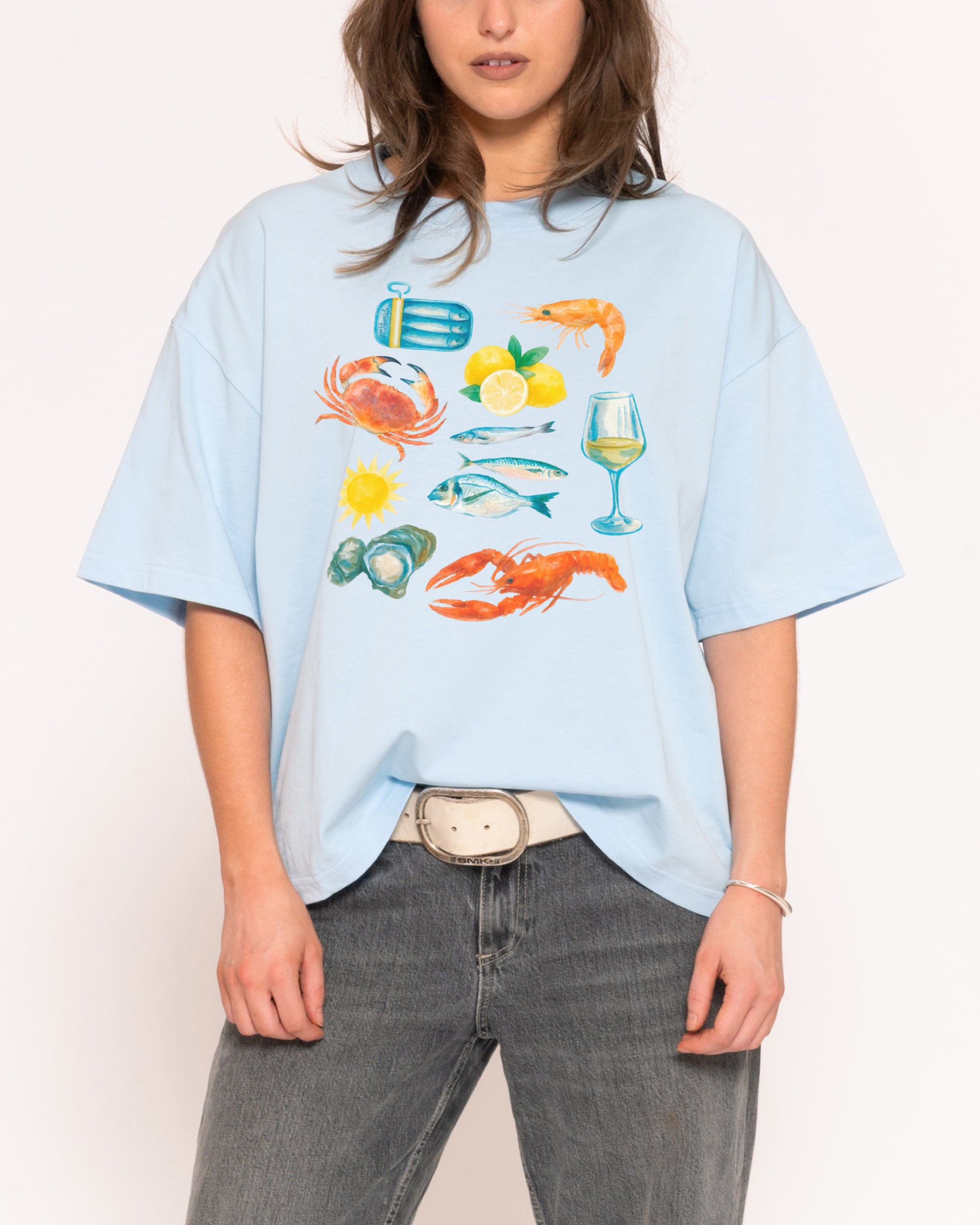Seafood Platter Blue Boxy Crop Tee