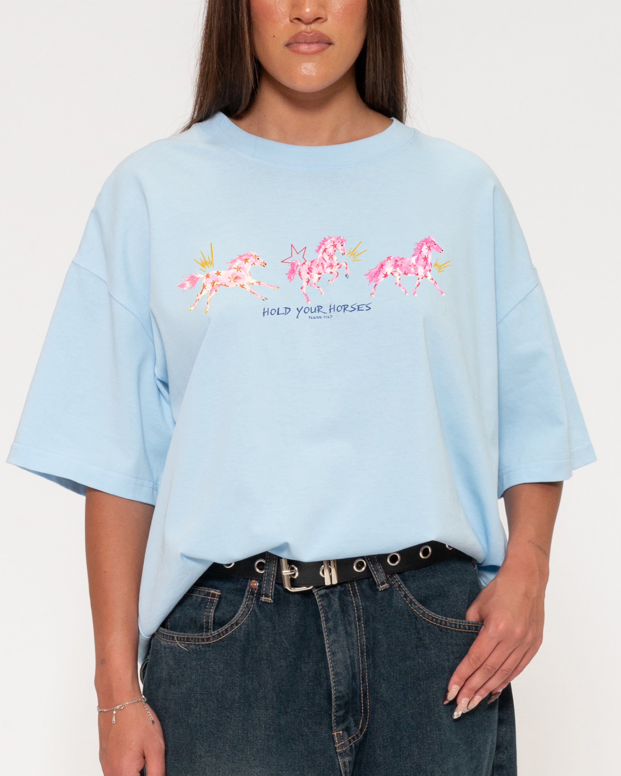 Hold Your Horses Blue Boxy Crop Tee
