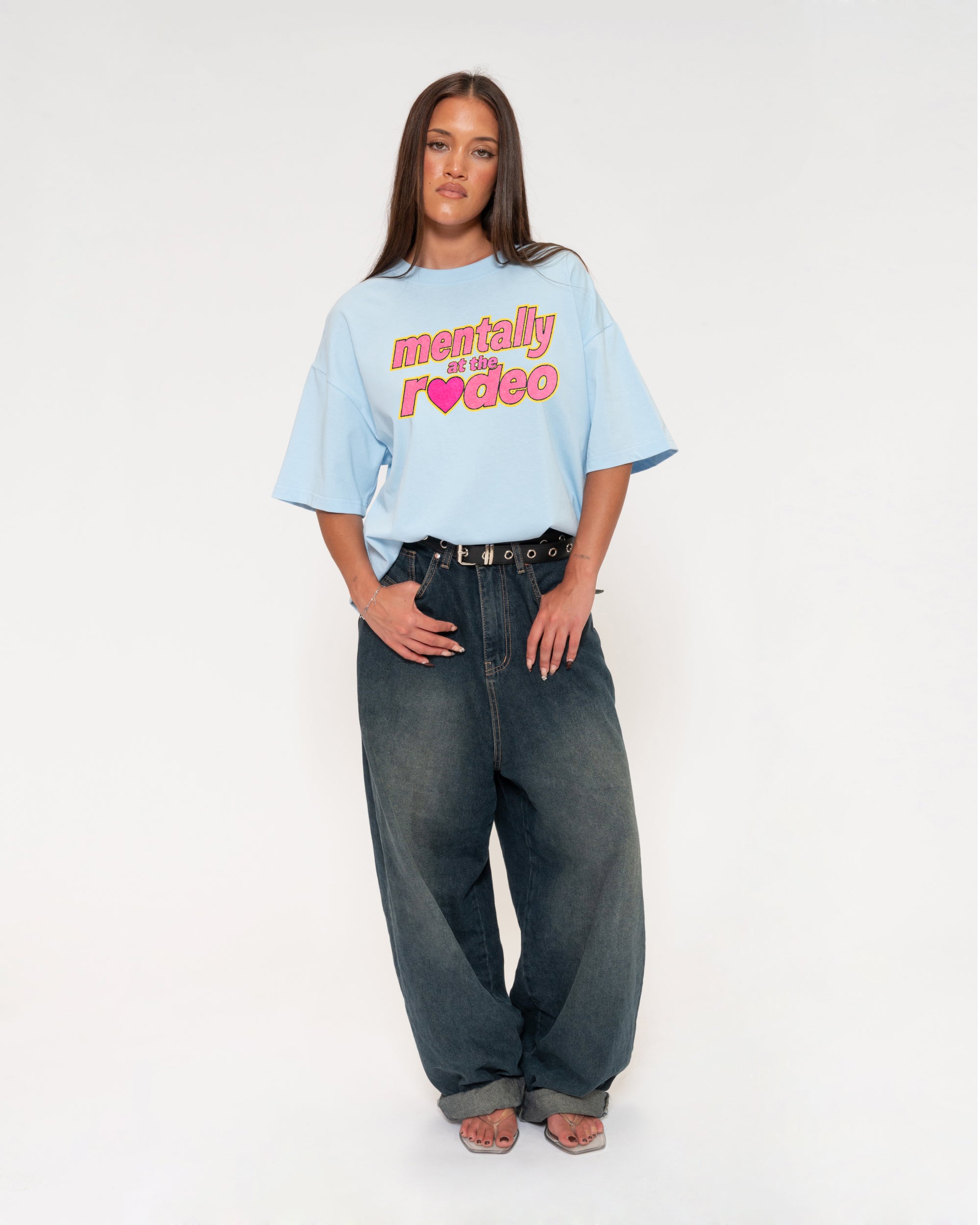 Mentally At The Rodeo Blue Boxy Crop Tee