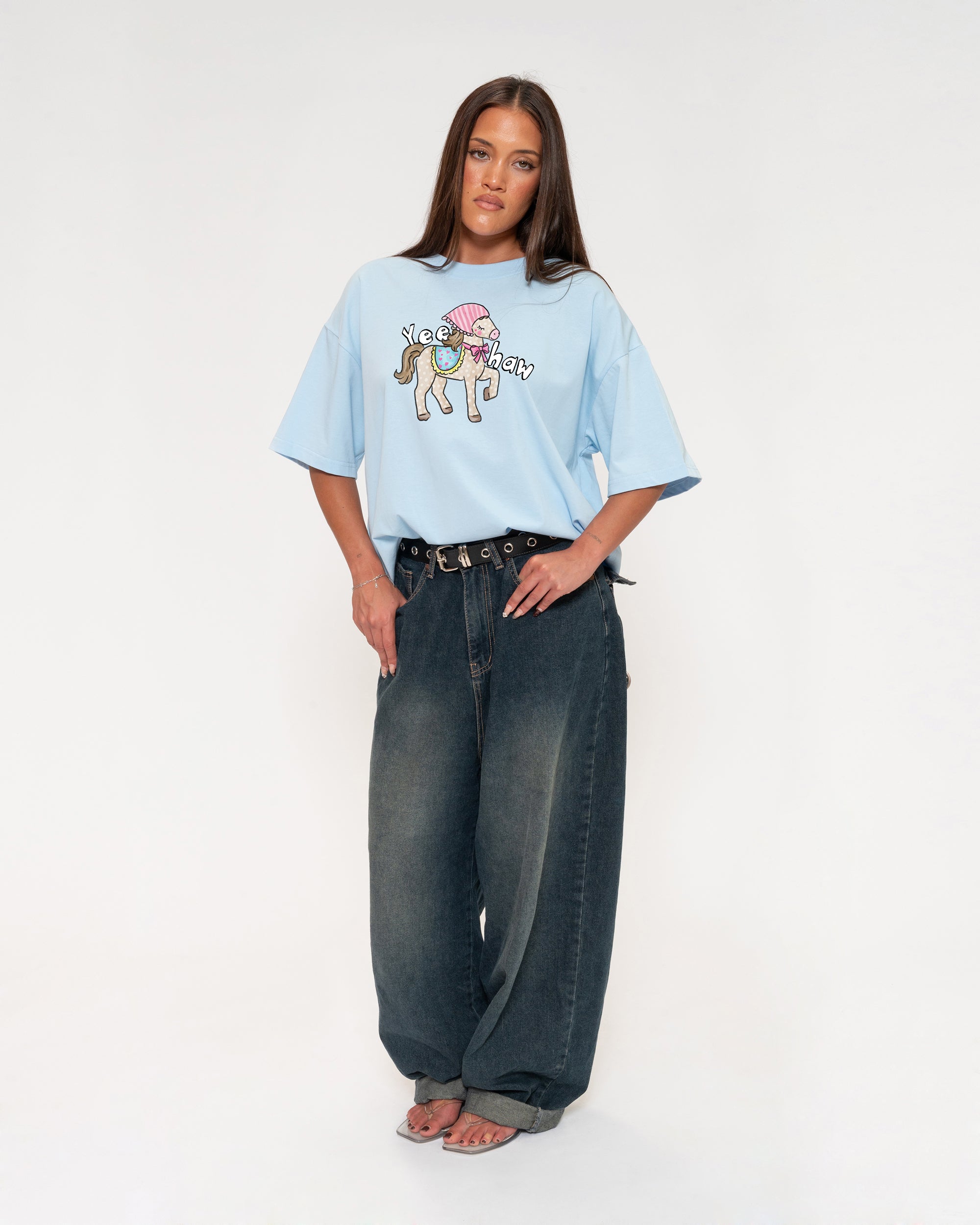 Yeehaw Blue Boxy Crop Tee
