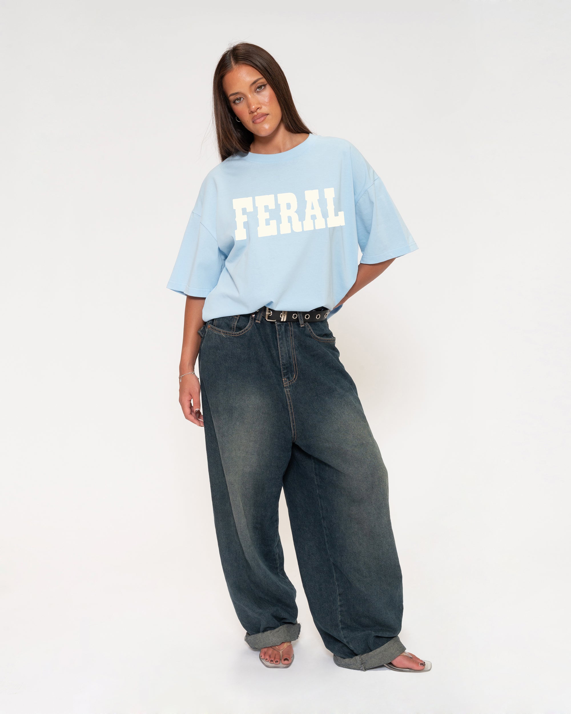 Feral Blue Boxy Crop Tee