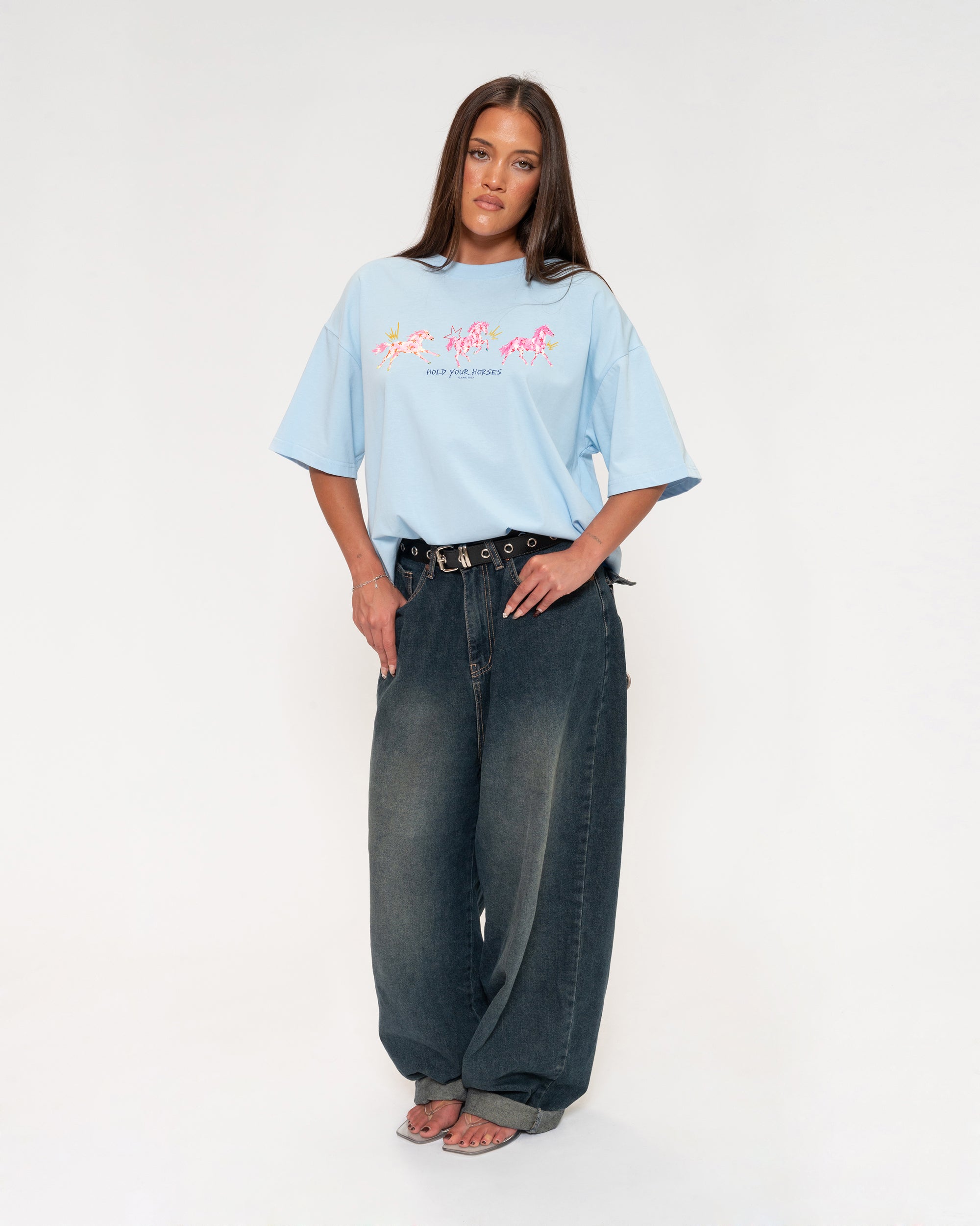 Hold Your Horses Blue Boxy Crop Tee