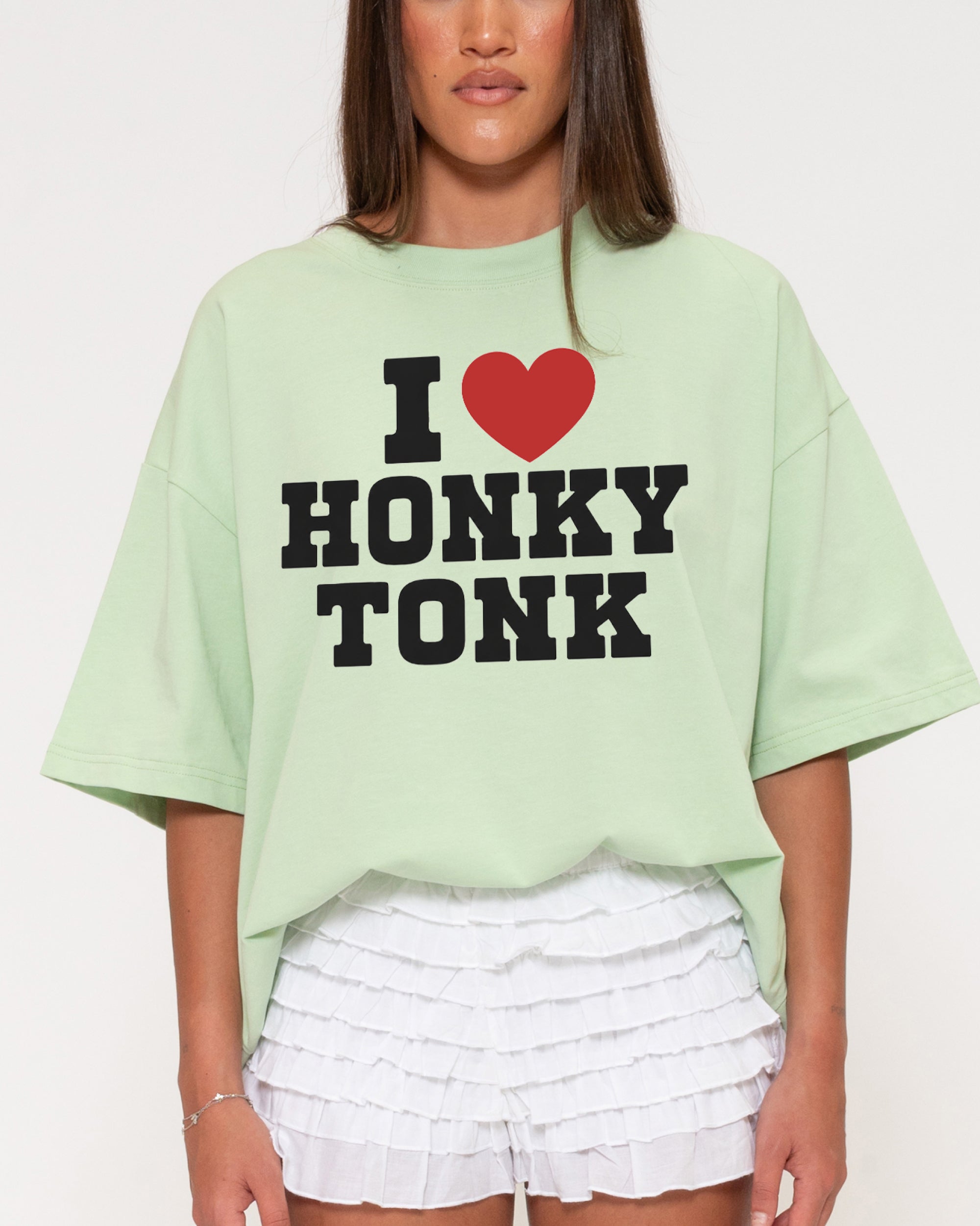 I Love Honky Tonk Green Boxy Crop Tee