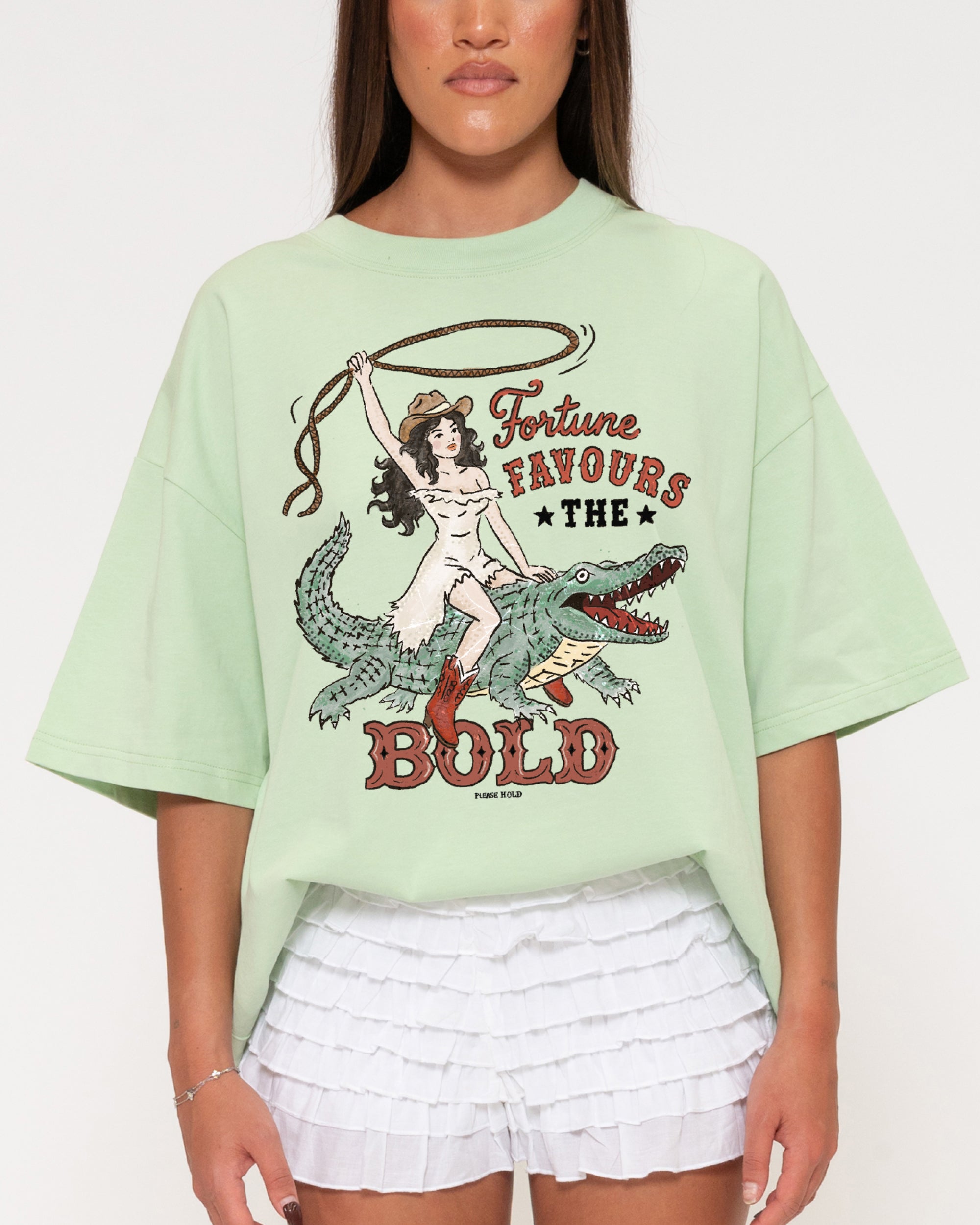 Fortune Favours The Bold Green Boxy Crop Tee