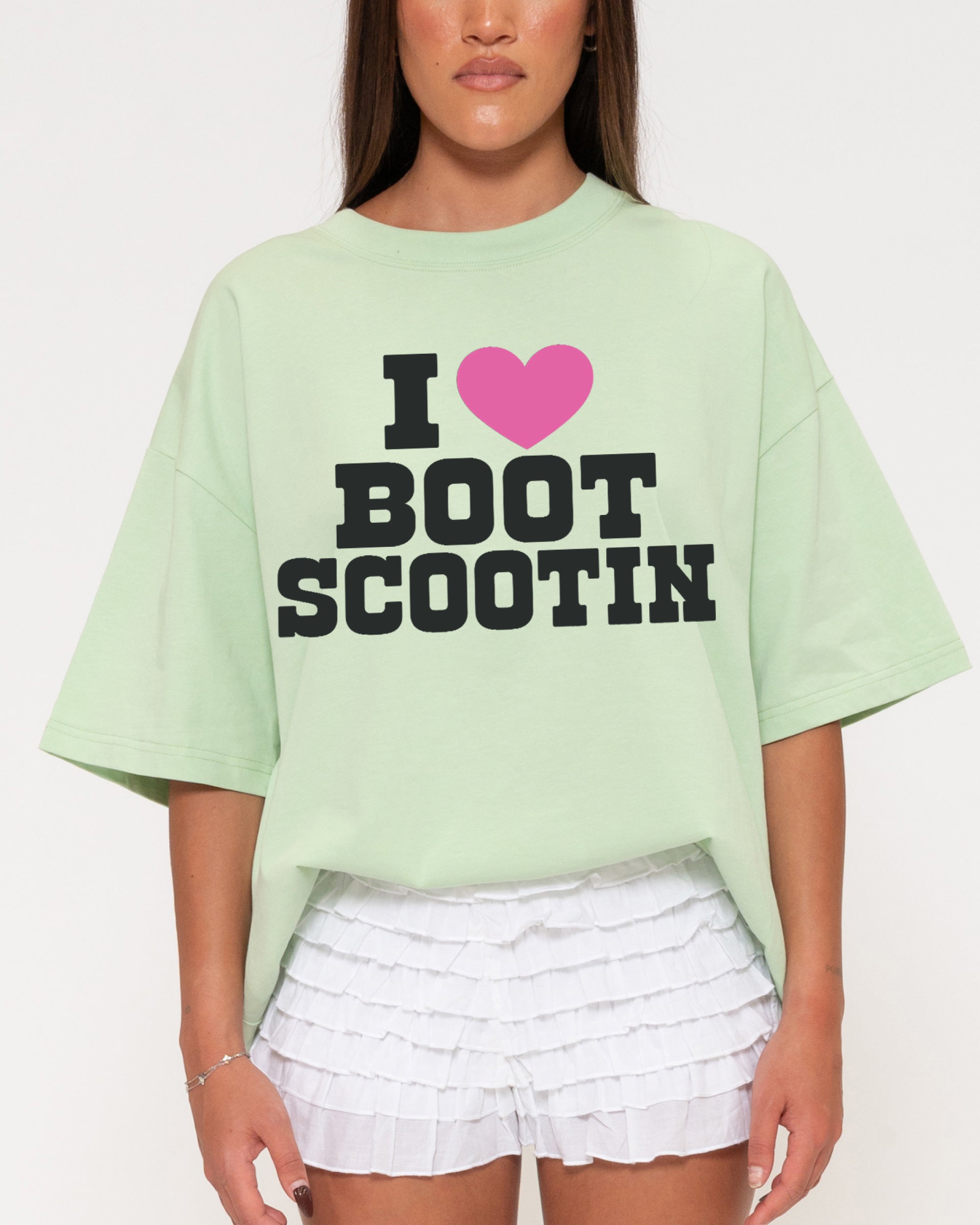 I Love Boot Scootin Green Boxy Crop Tee
