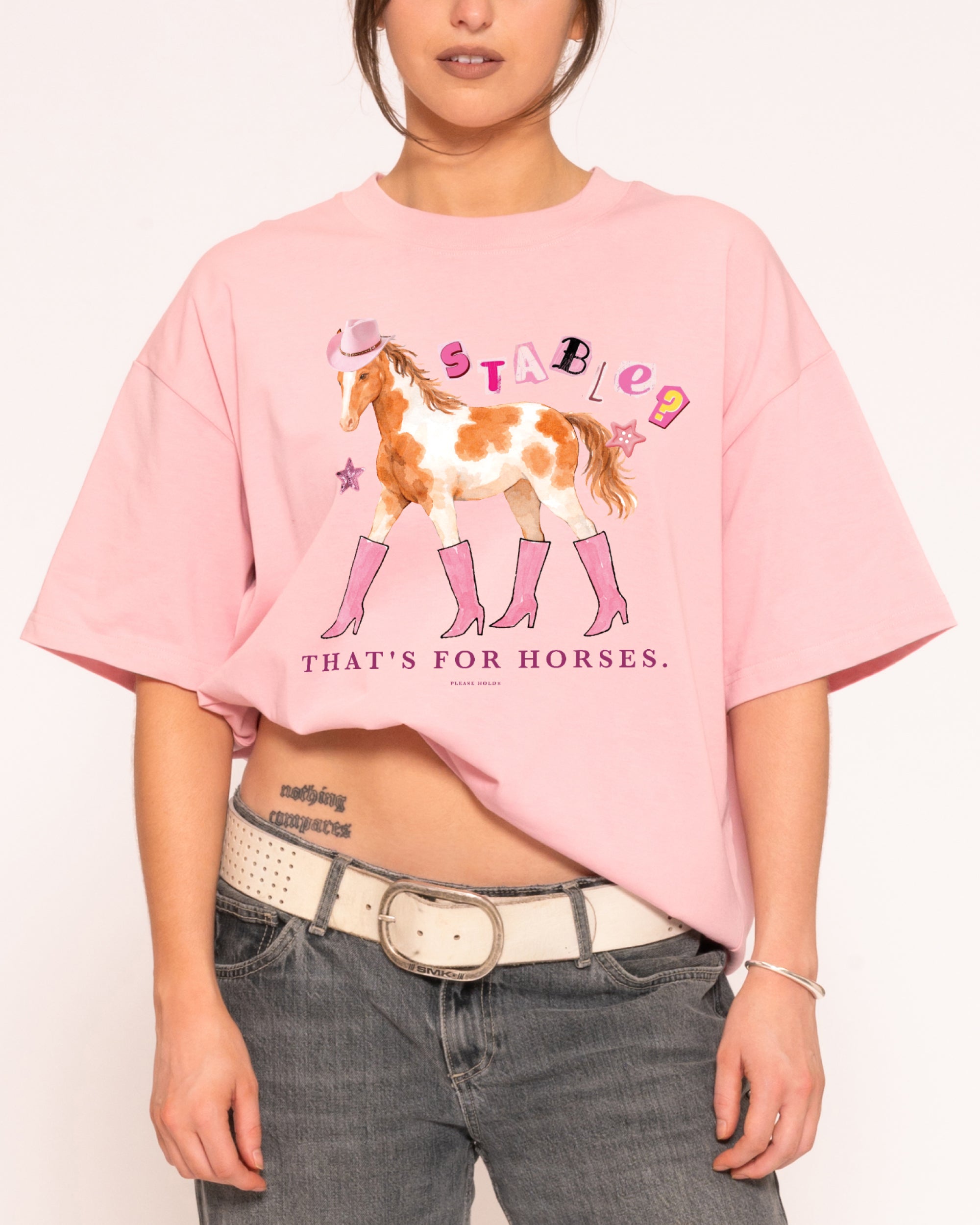 Stable? That's For Horses Pink Boxy Crop Tee