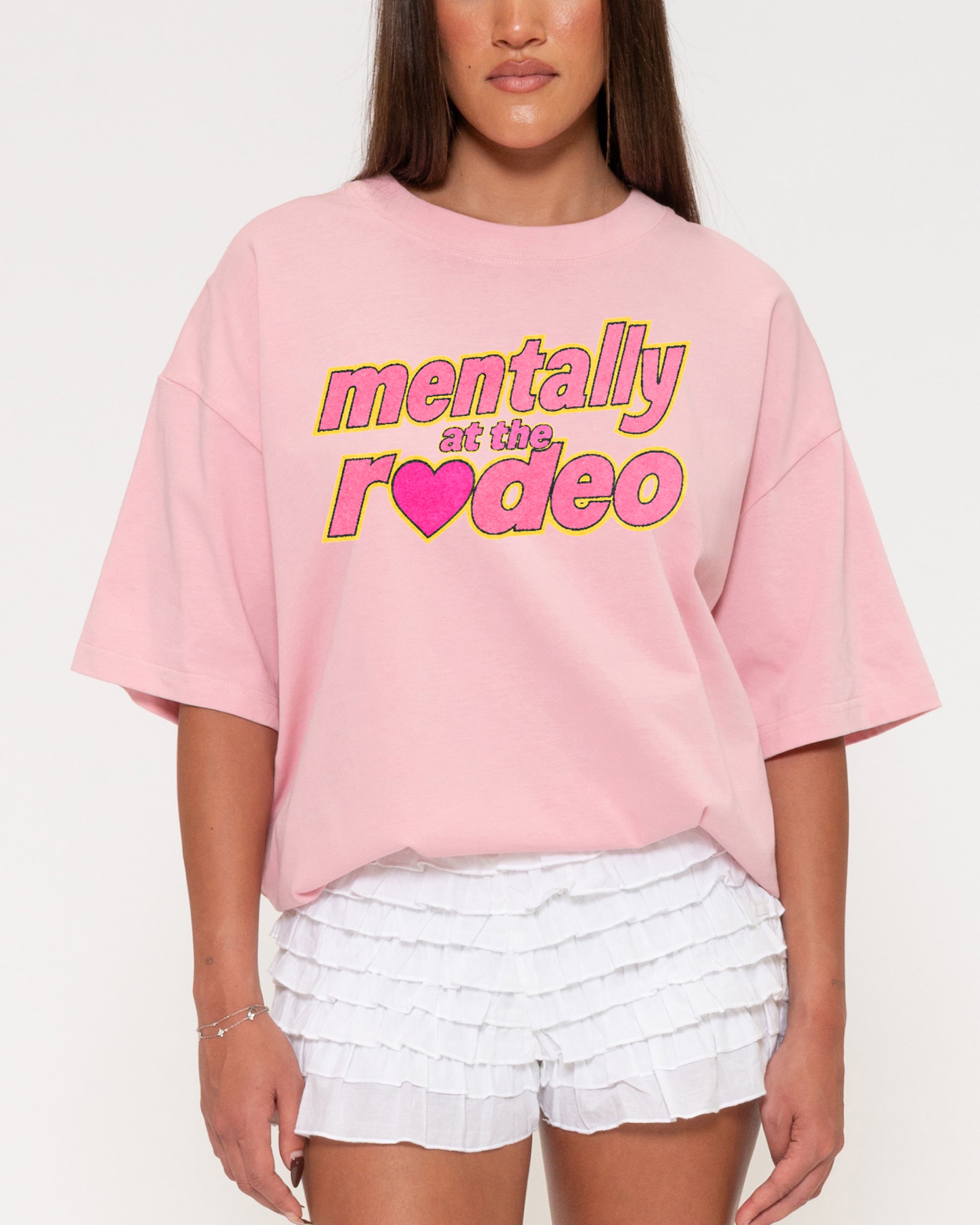 Mentally At The Rodeo Pink Boxy Crop Tee