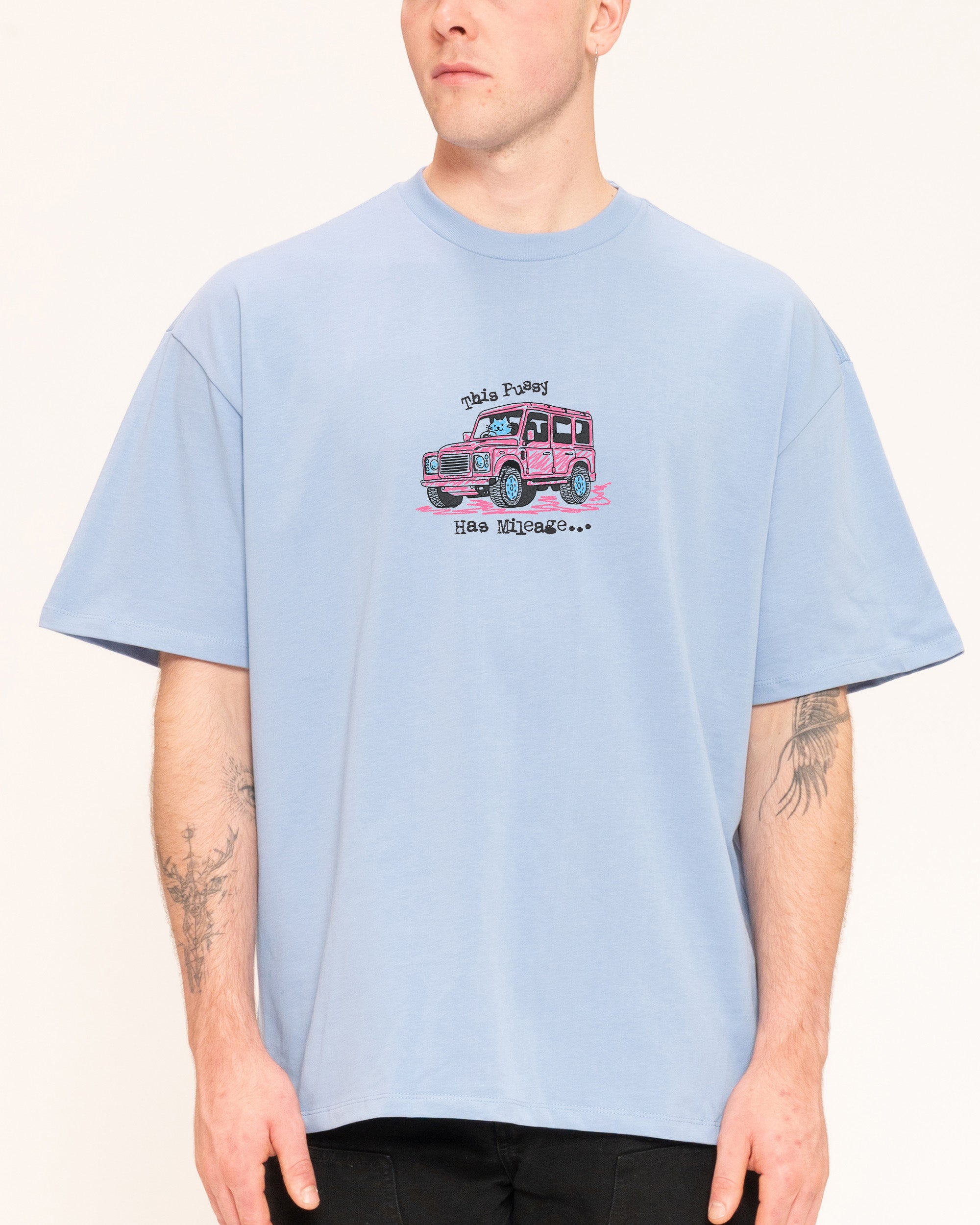 Pussy Has Mileage Blue Oversized Tee