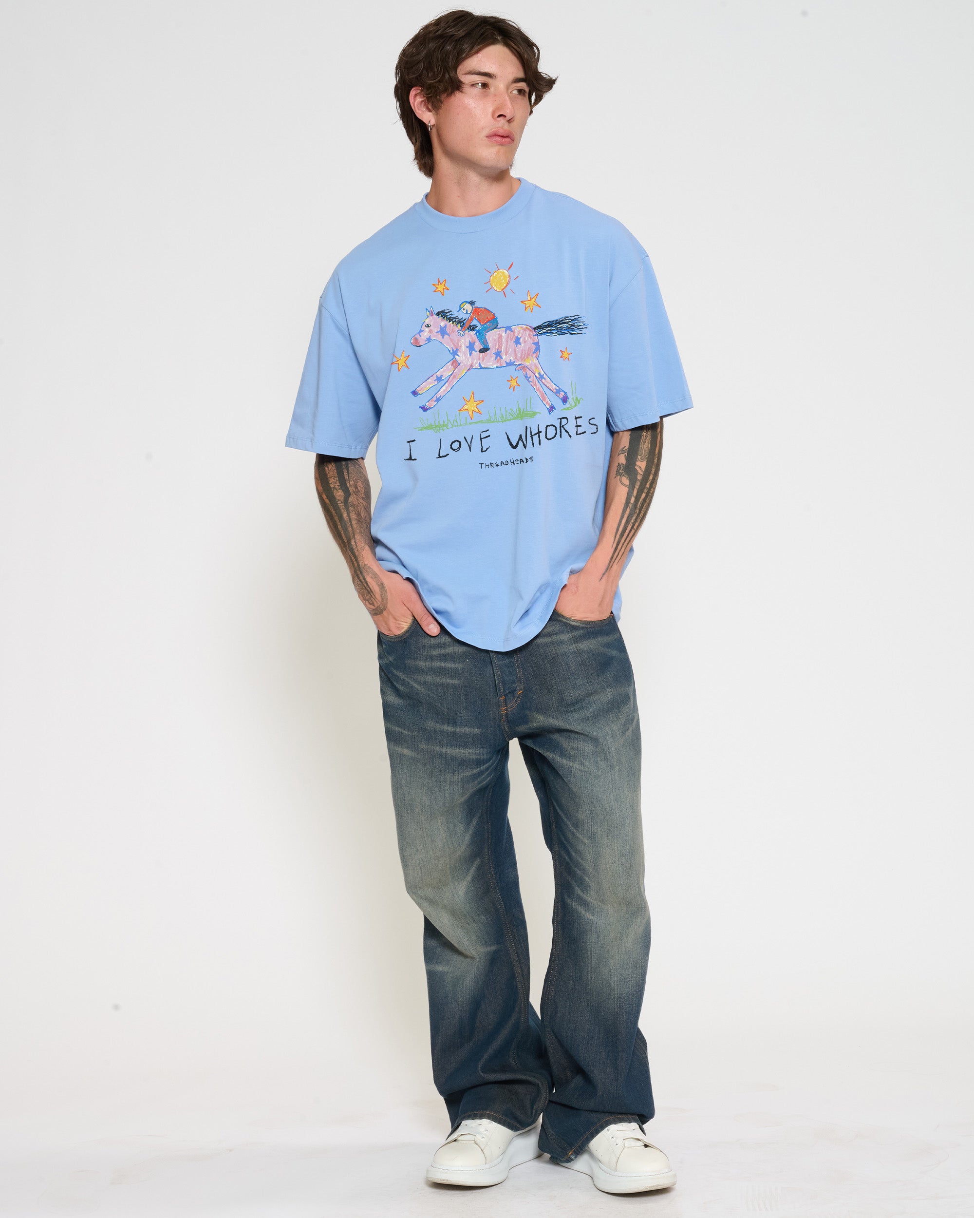 I Love Whores Powder Blue Oversized Tee