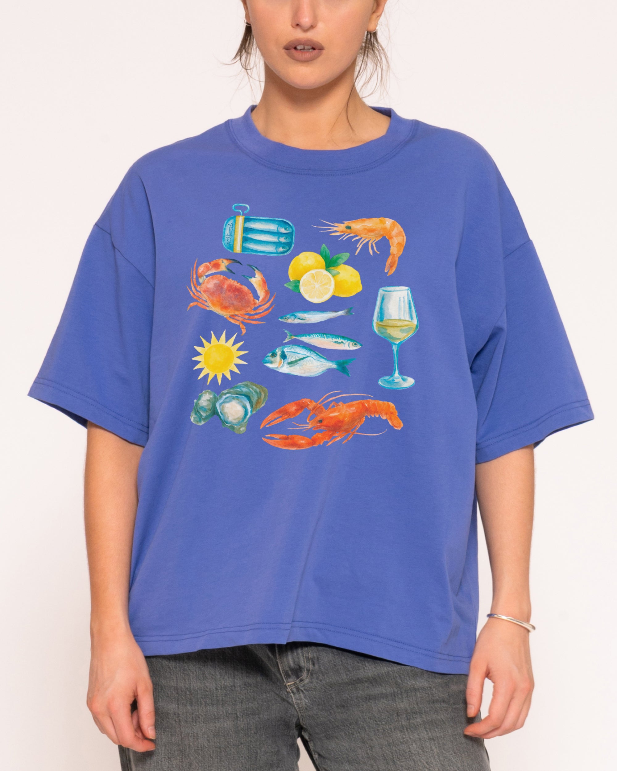 Seafood Platter Purple Boxy Crop Tee