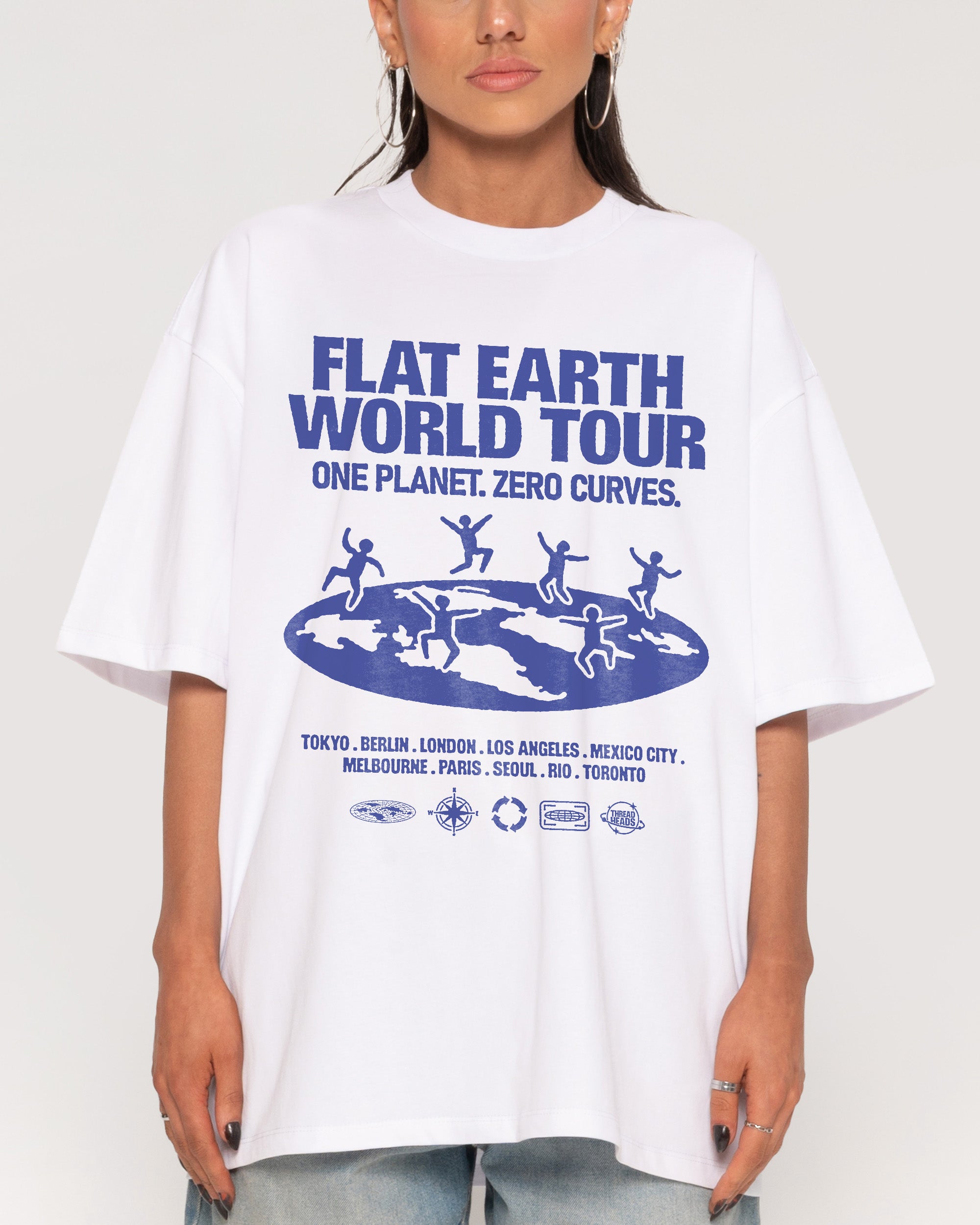Flat Earth World Tour White Oversized Tee
