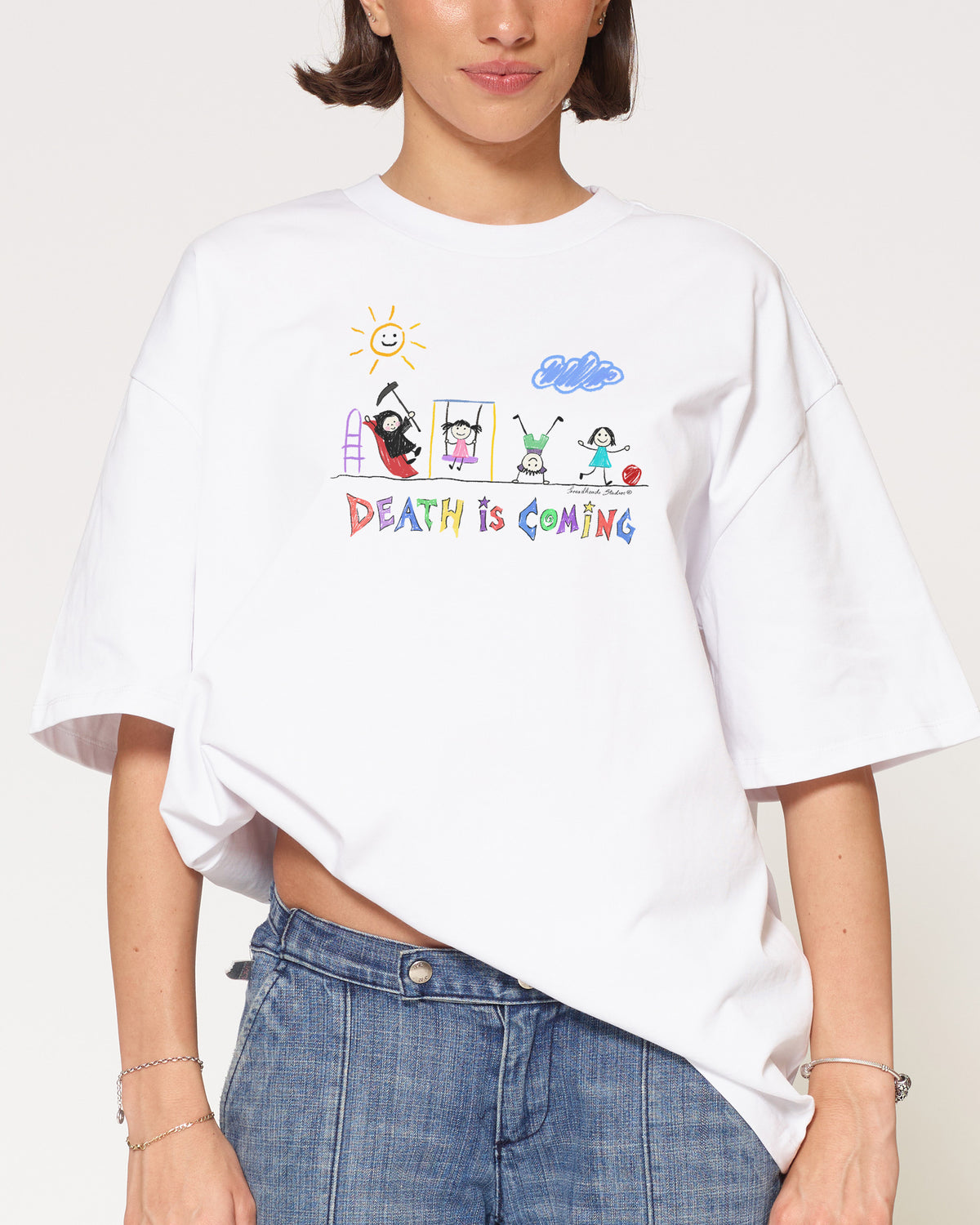 Death is Coming White Oversized Tee