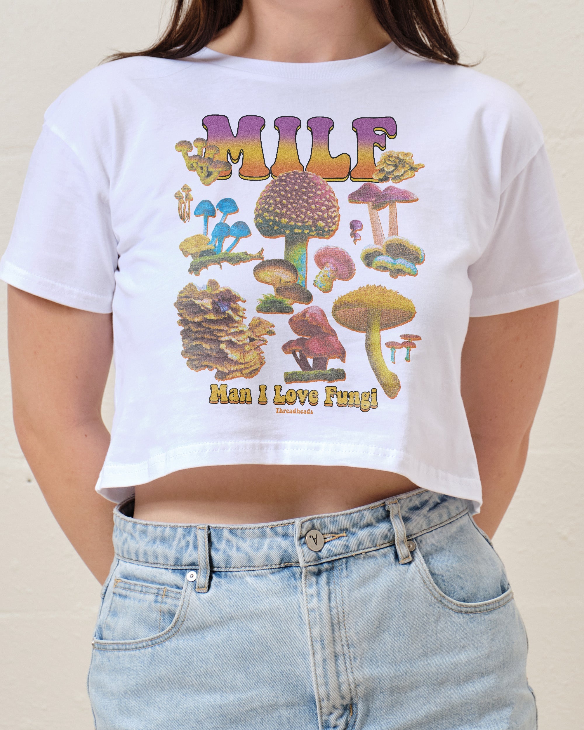 MILF Fungi Crop Tee Australia Online White