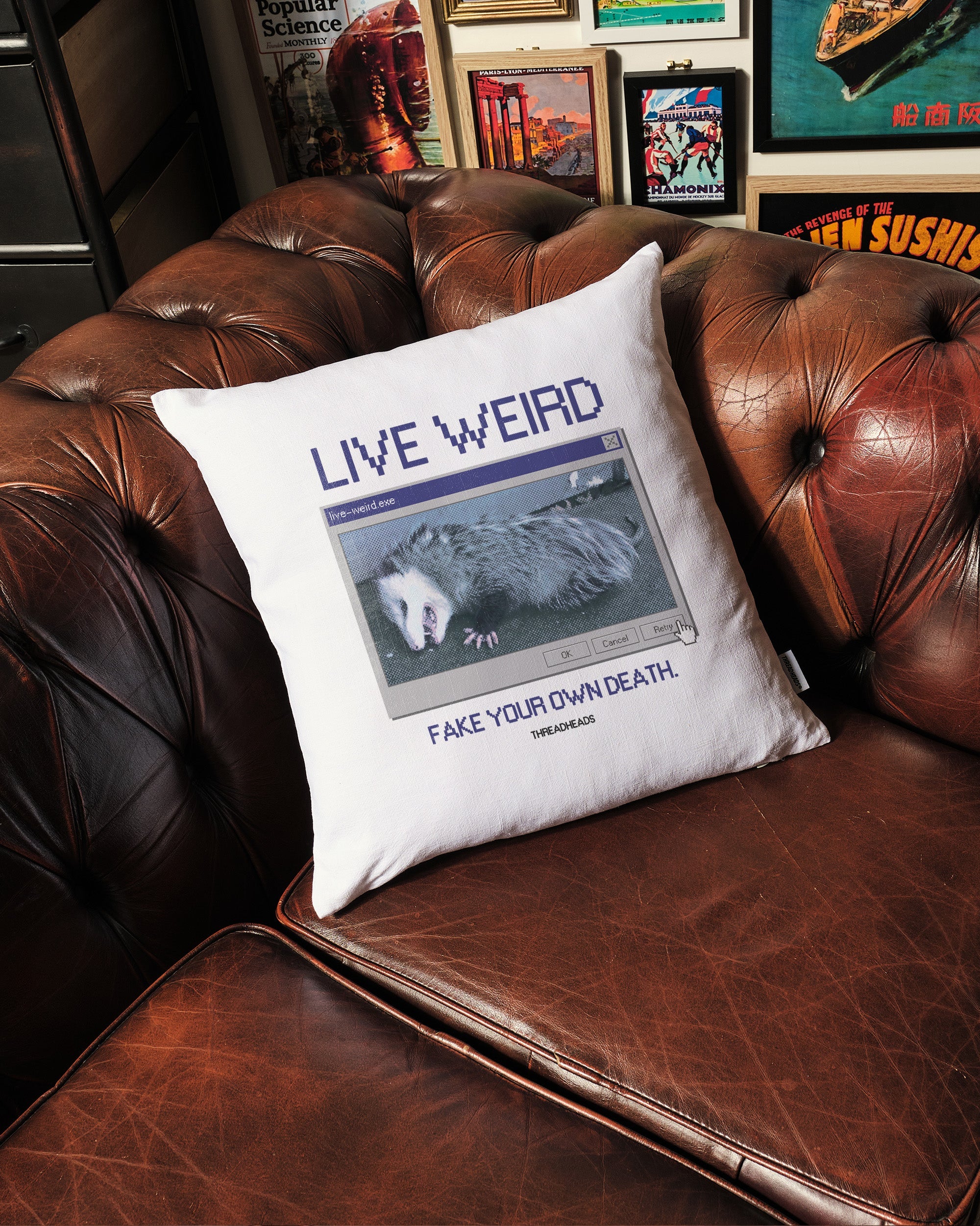 Live Weird, Fake Your Own Death Cushion Australia Online White