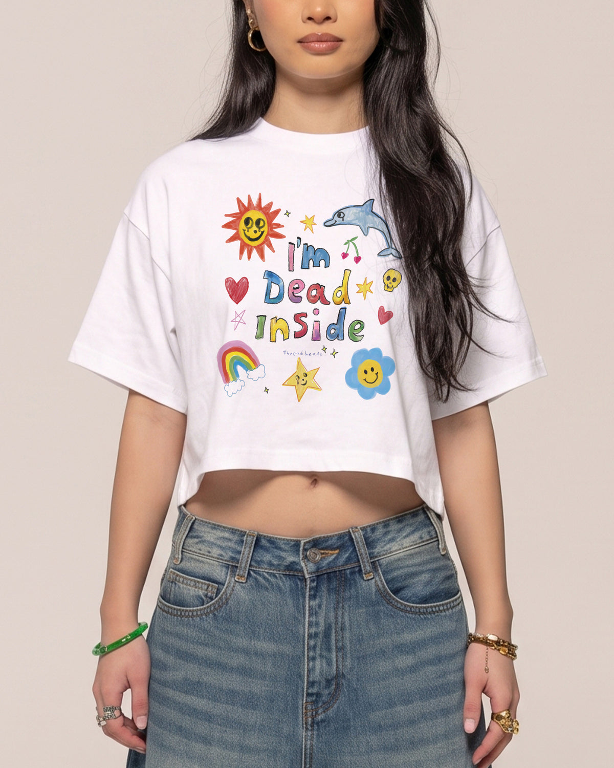 I'm Dead Inside White Crop Tee