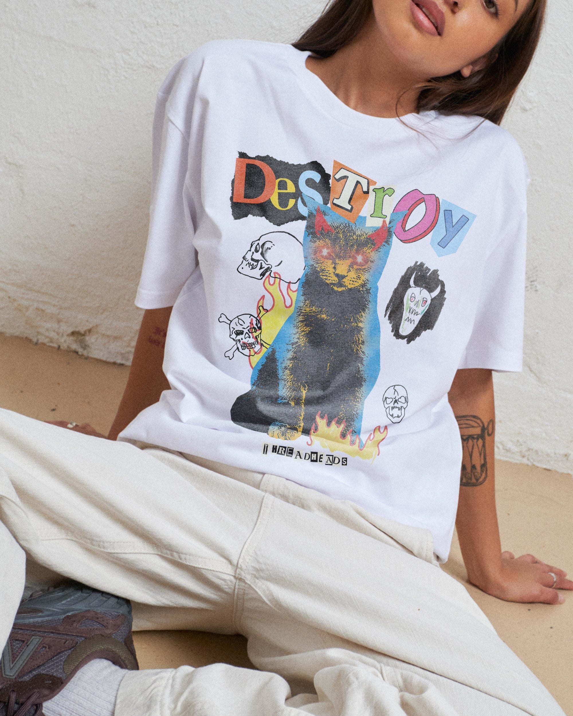 Destroy Cat T-Shirt Australia Online White