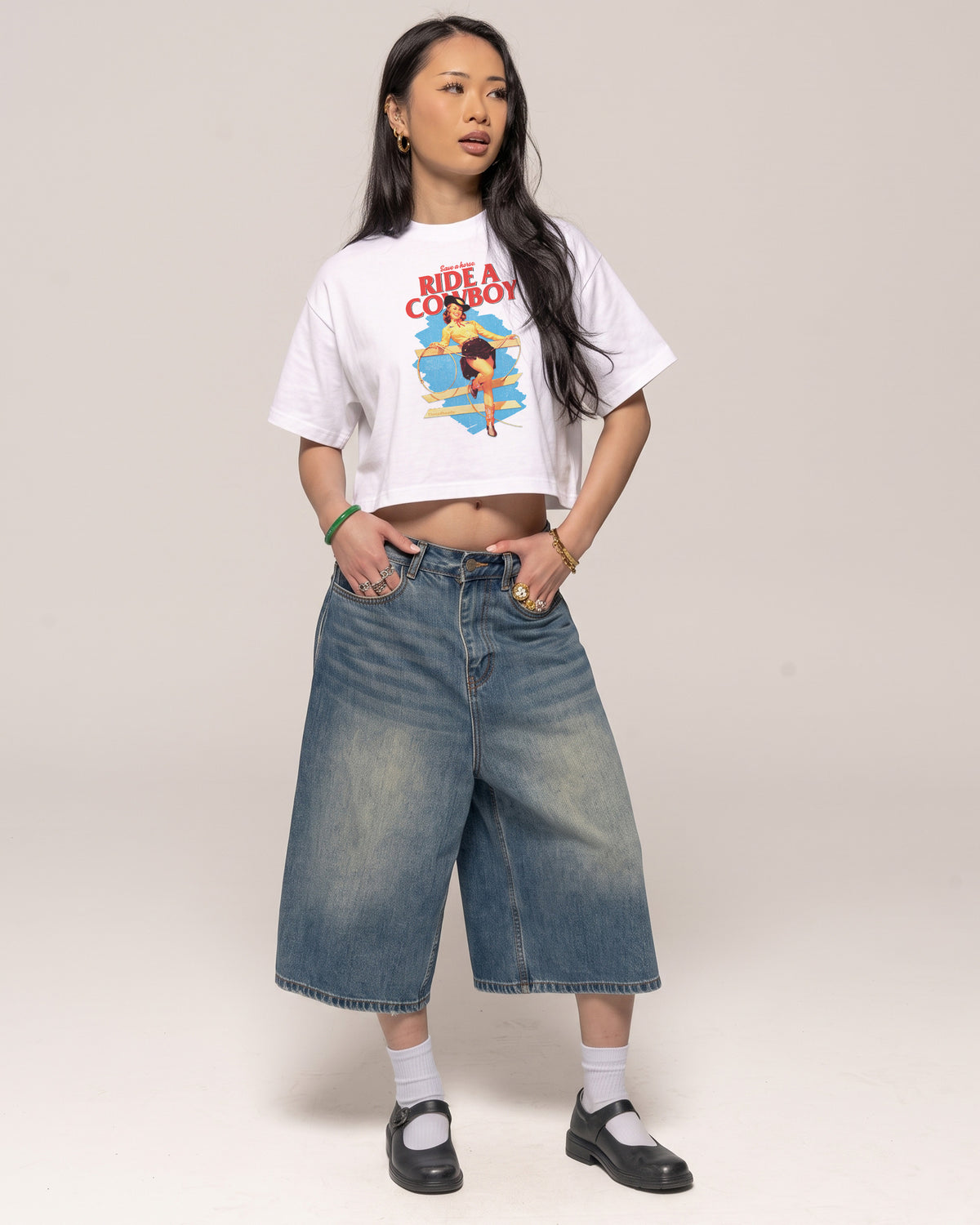 Save a Horse, Ride a Cowboy White Crop Tee