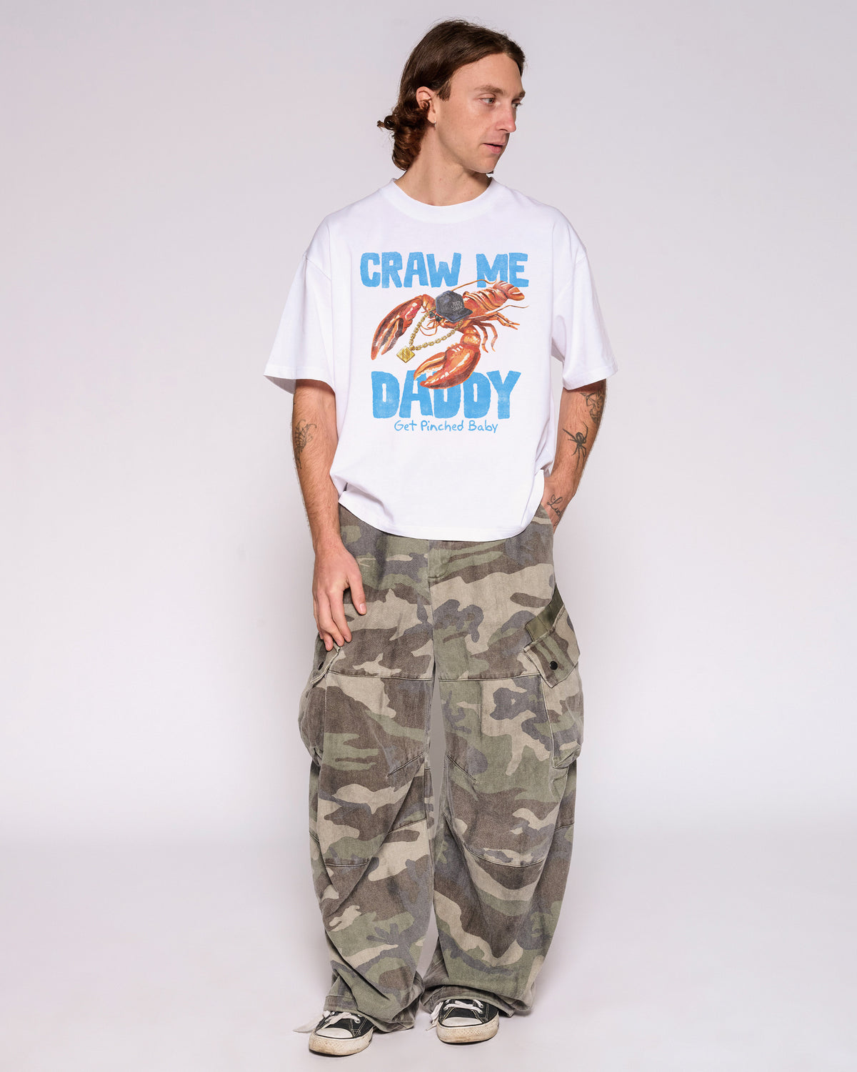 Craw Me Daddy White Oversized Crop Tee