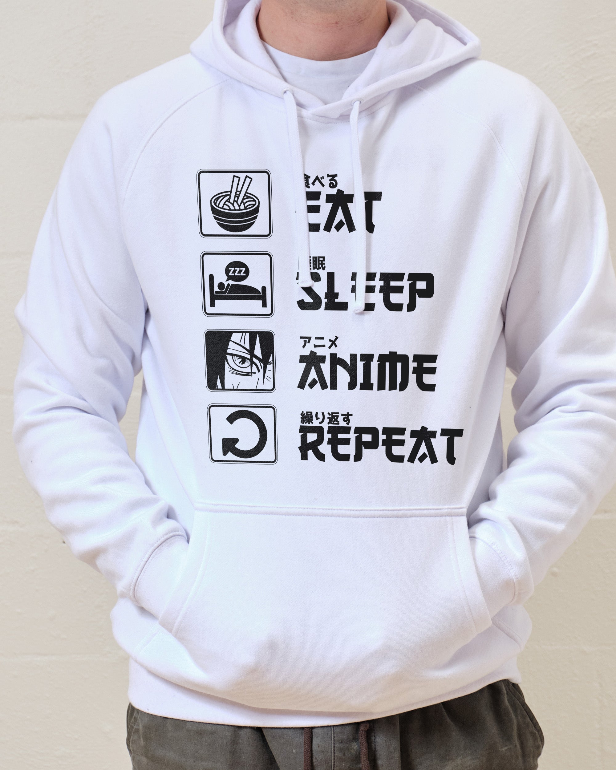 Eat Sleep Anime Repeat White Hoodie Australia Online 