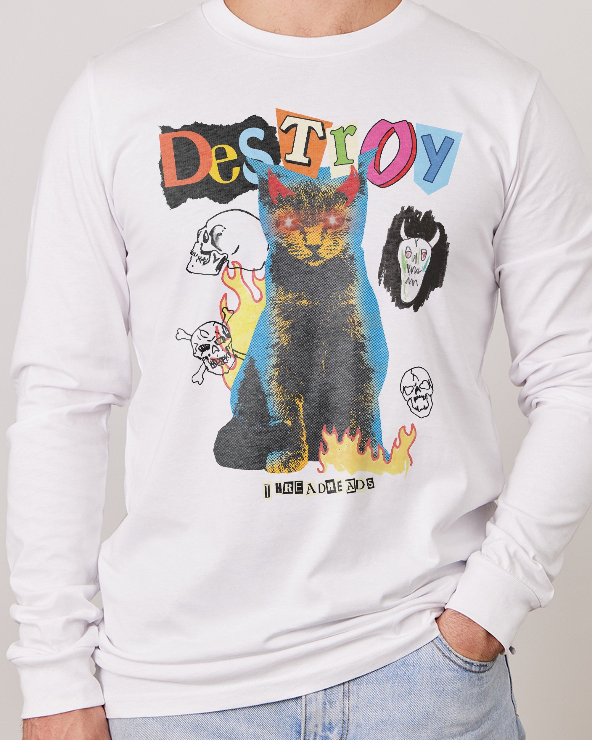 Destroy Cat Long Sleeve Australia Online White