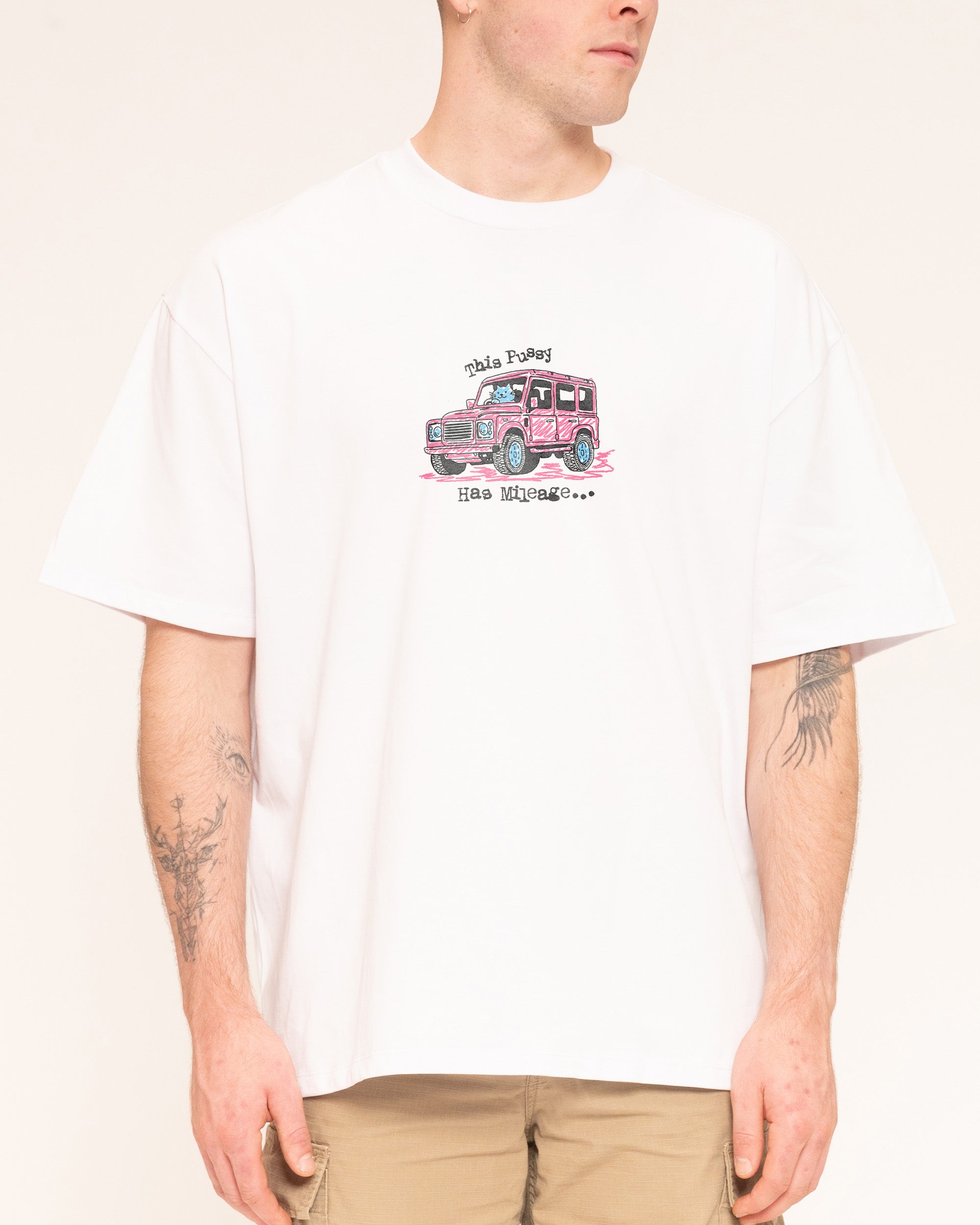 Pussy Has Mileage White Oversized Tee