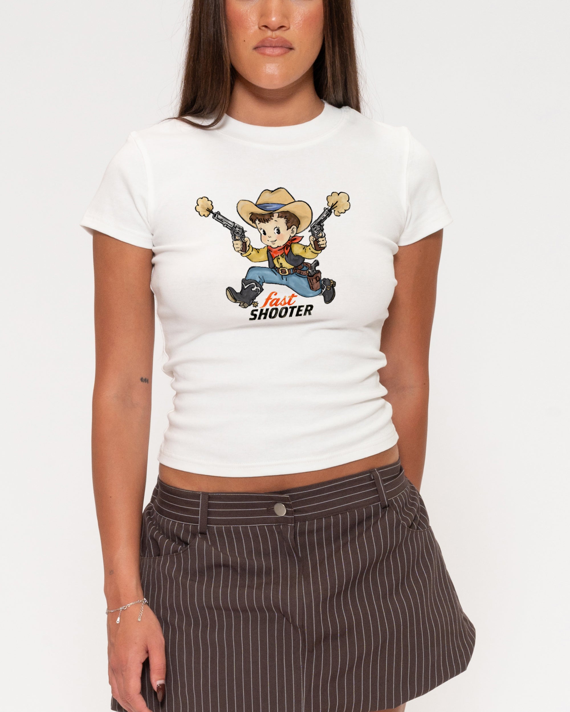 Fast Shooter White Longline Baby Tee