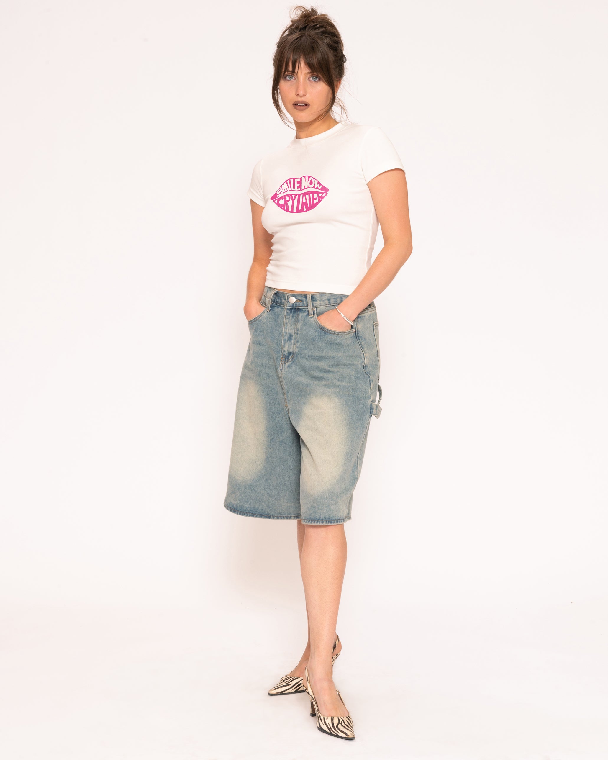 Smile More, Cry Later White Longline Baby Tee