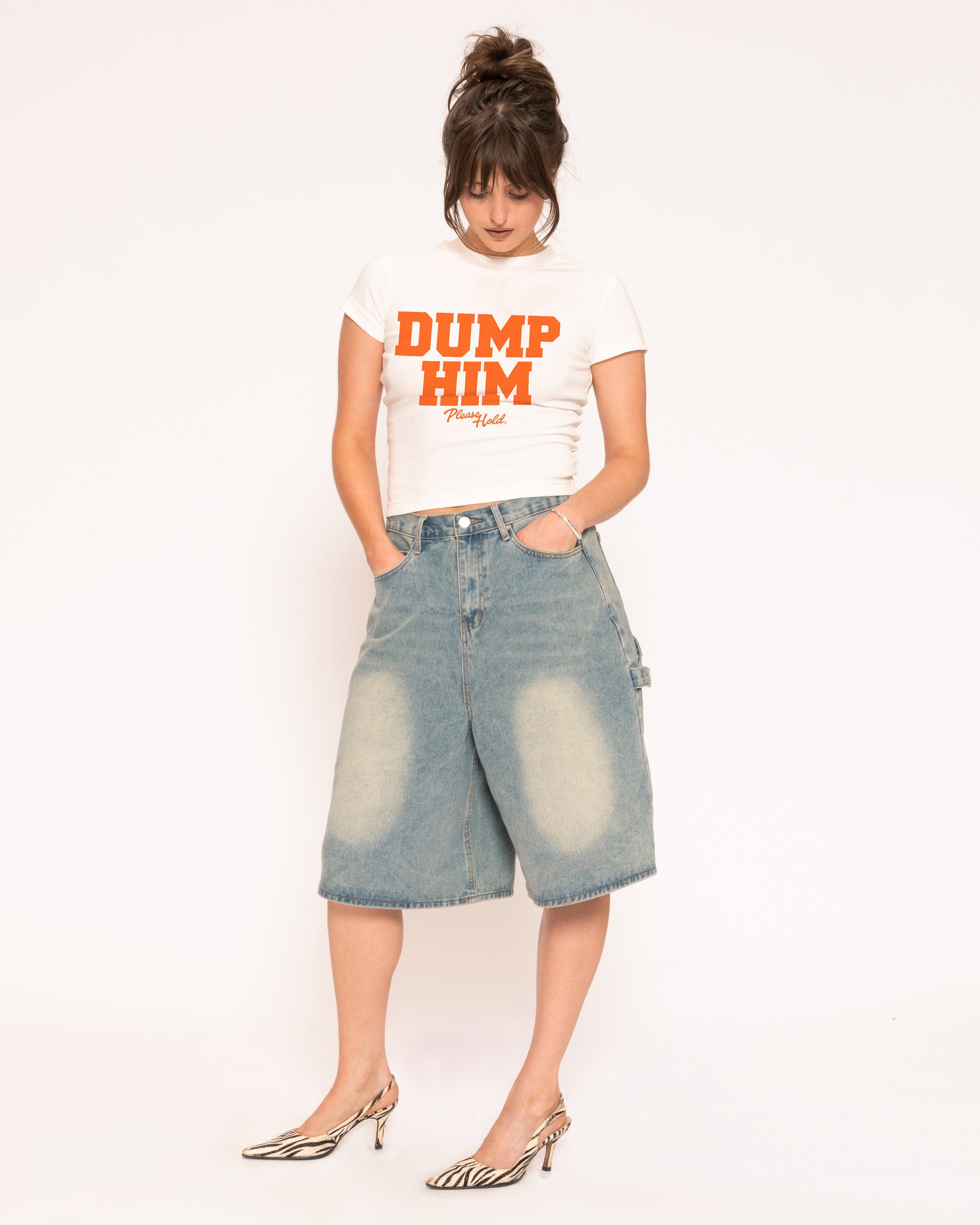 Dump Him White Longline Baby Tee