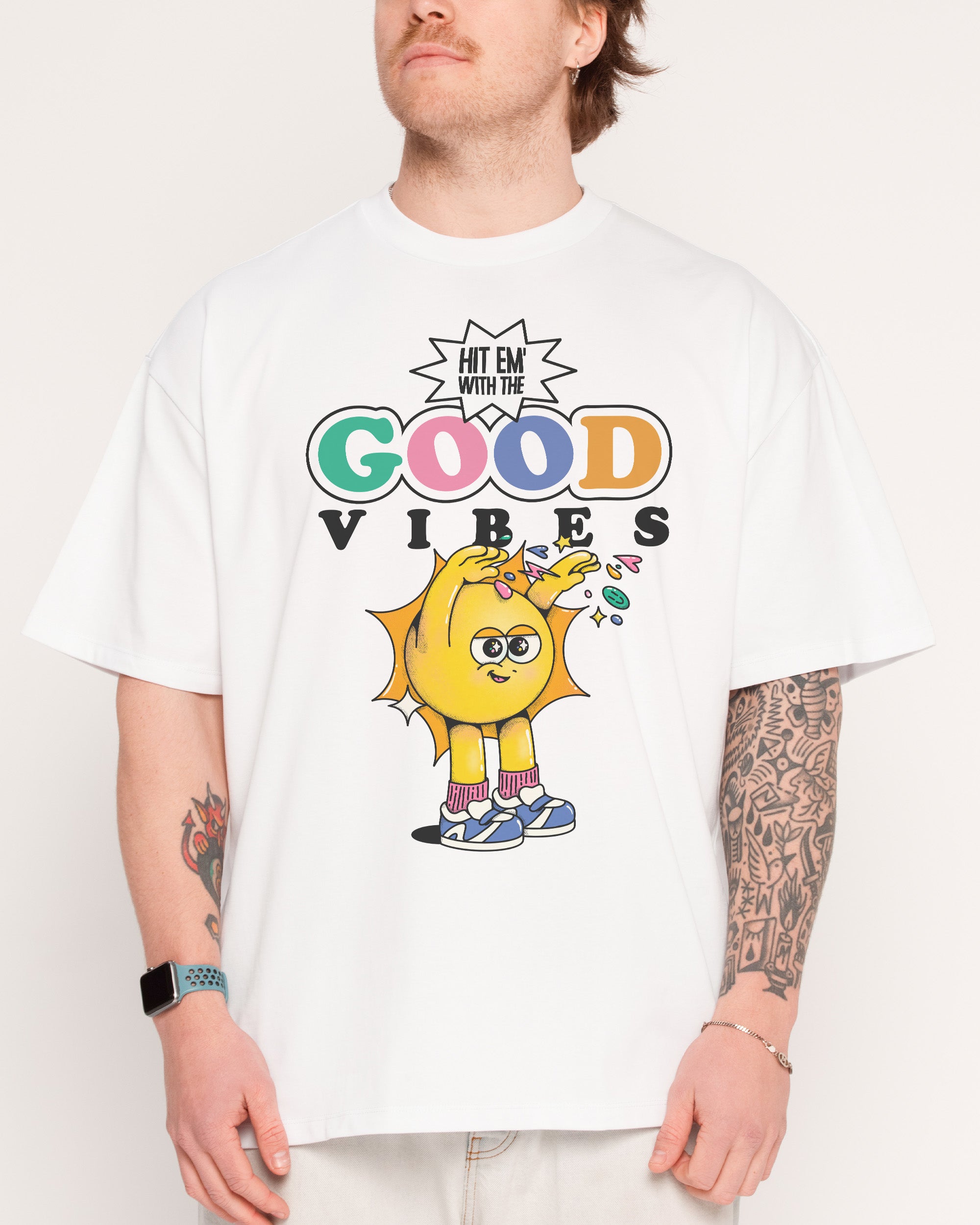 Good Vibes White Oversized Tee