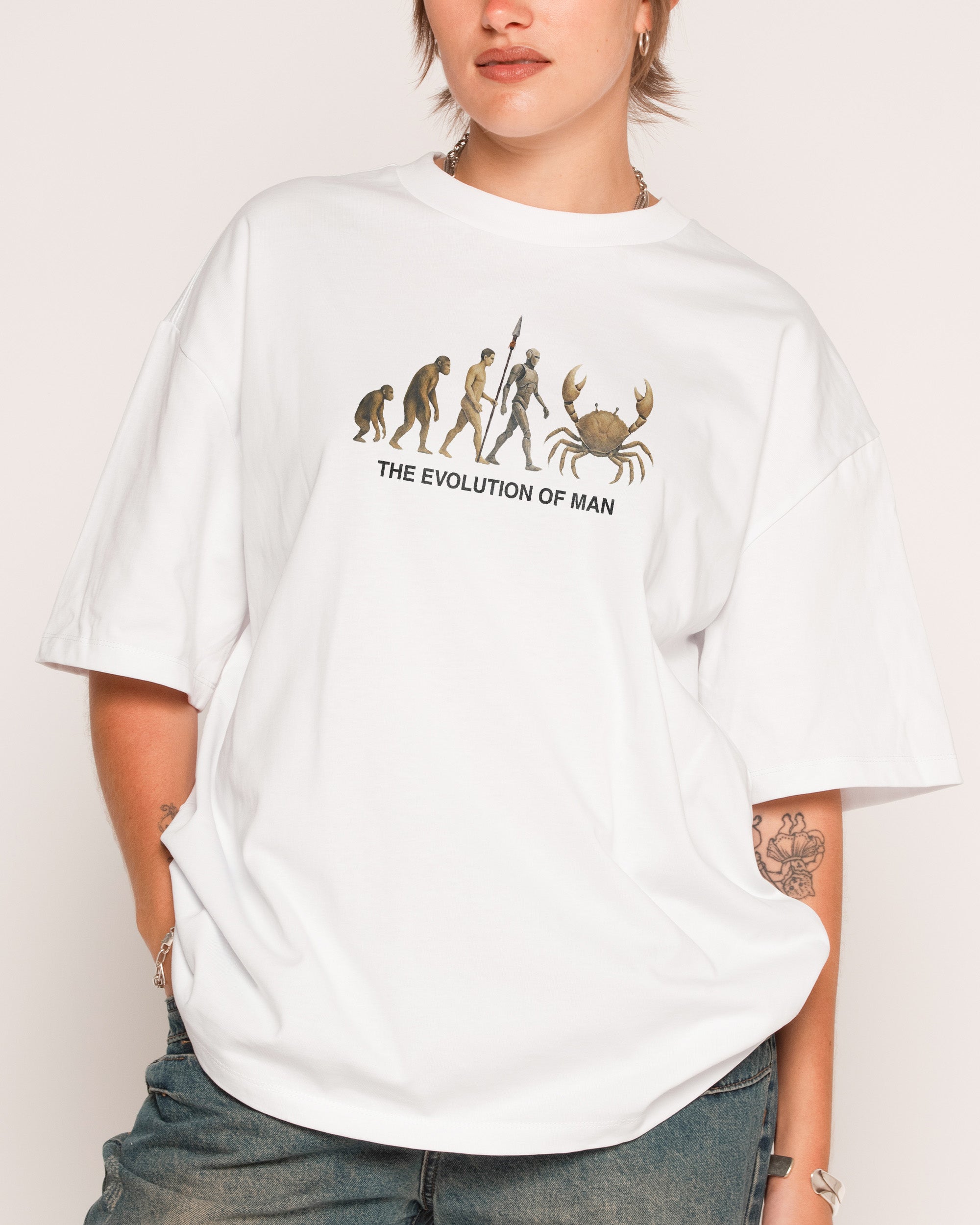 Evolution of Man White Oversized Tee