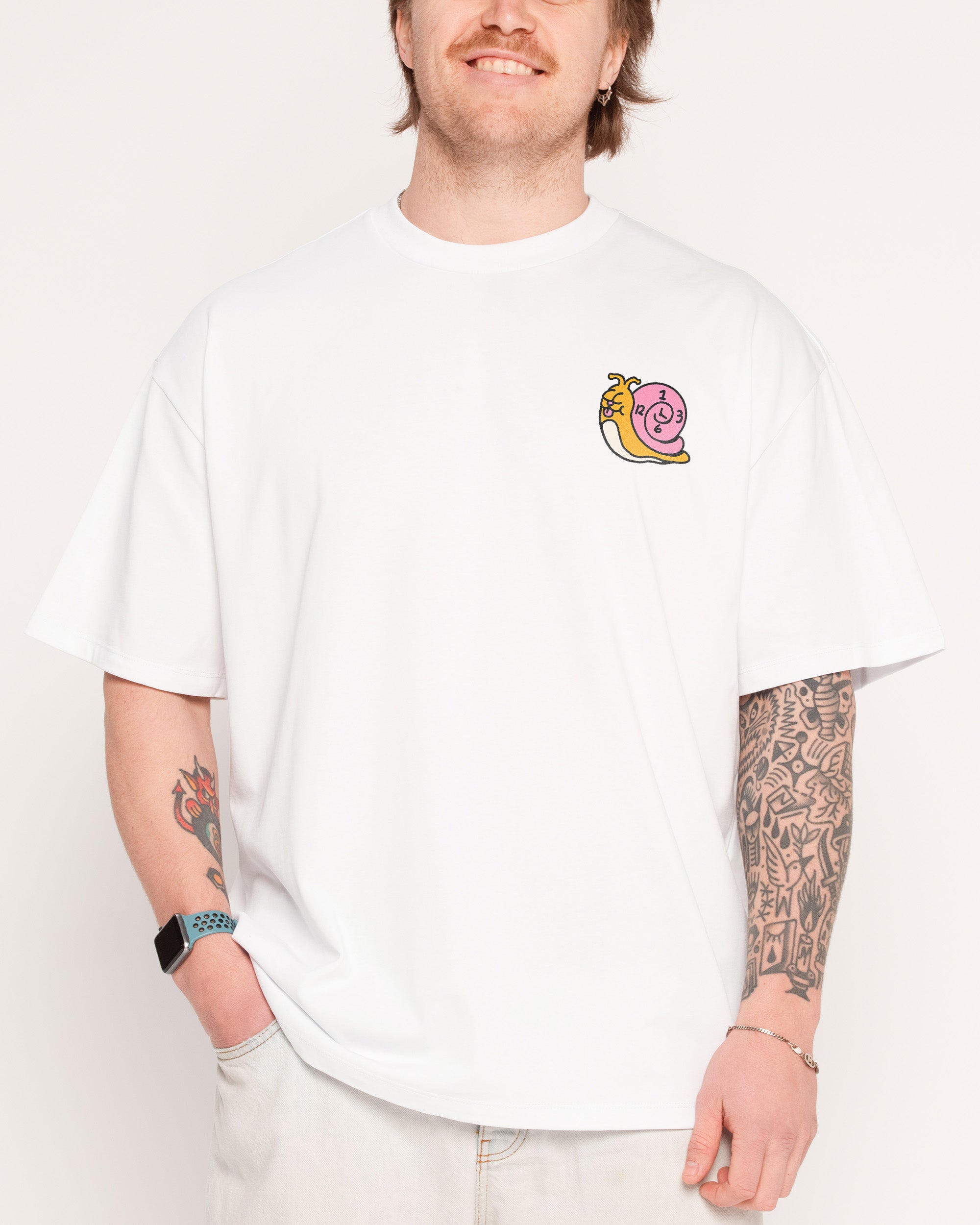 Time is on My Side Front and Back White Oversized Tee