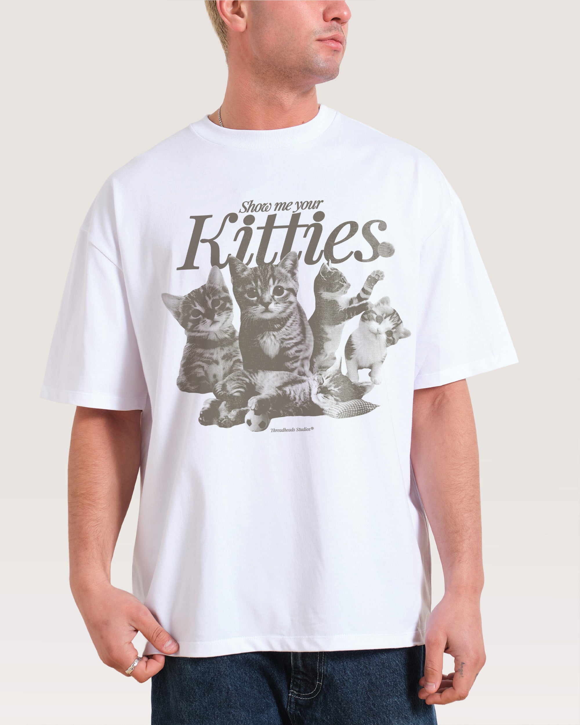 Show Me Your Kitties White Oversized Tee
