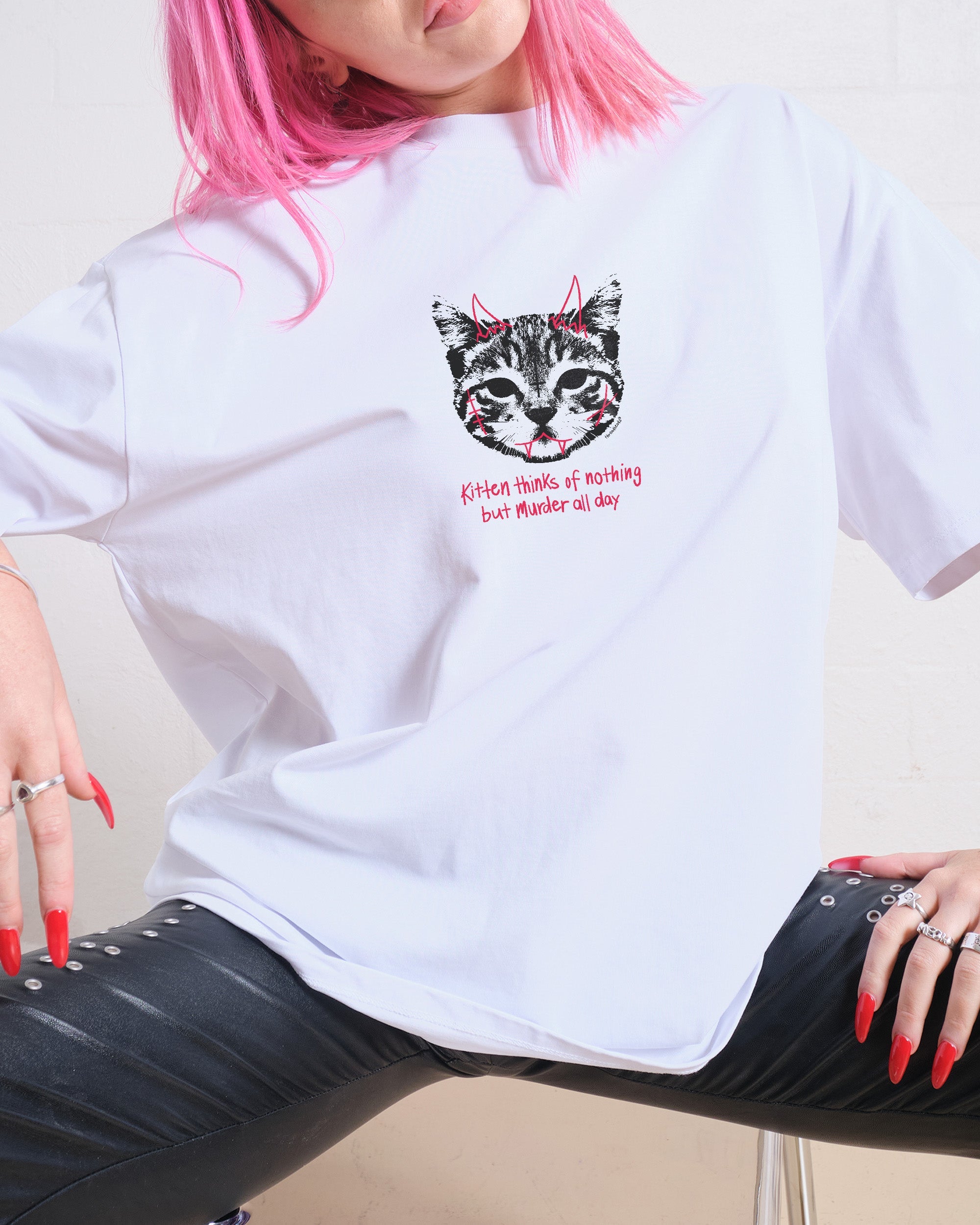 Demon Kitten Oversized Tee Australia Online White