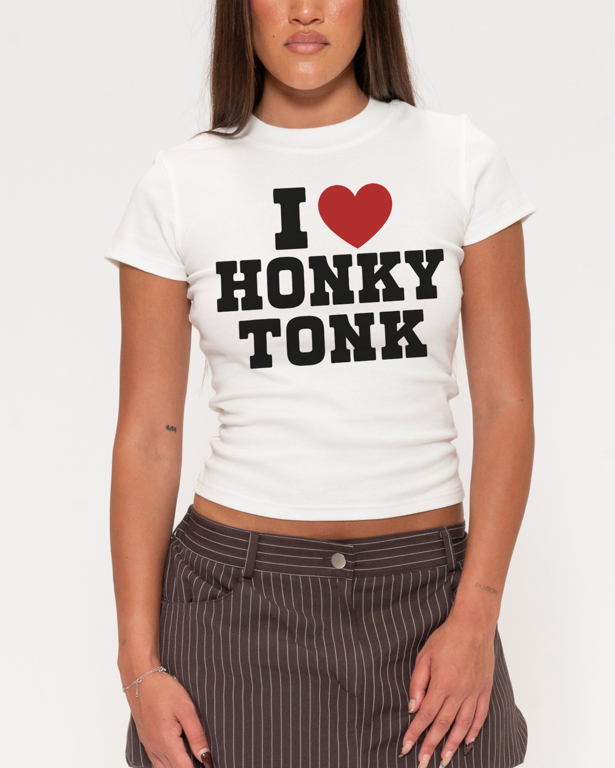 I Love Honky Tonk White Boxy Crop Tee